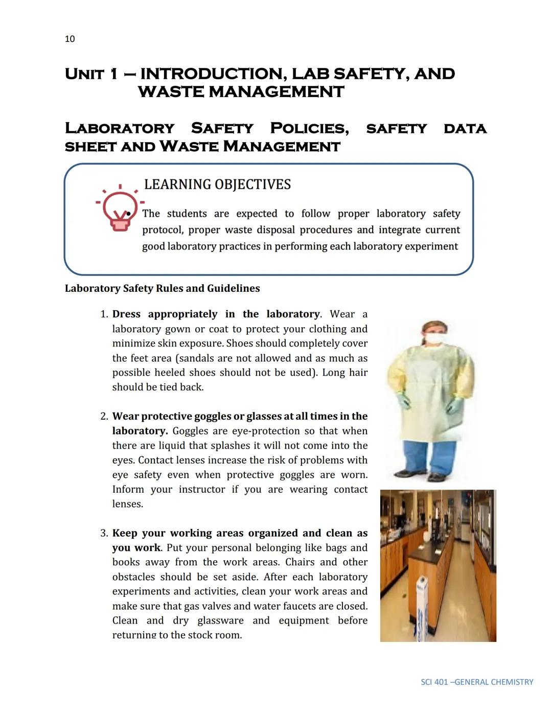 SCI 401

GENERAL CHEMISTRY
Lectures and Laboratory

Angelica A. Macalalad
Dr. Norrie E. Gayeta
Jennifer A. Basilan 2

Copyright:
This module