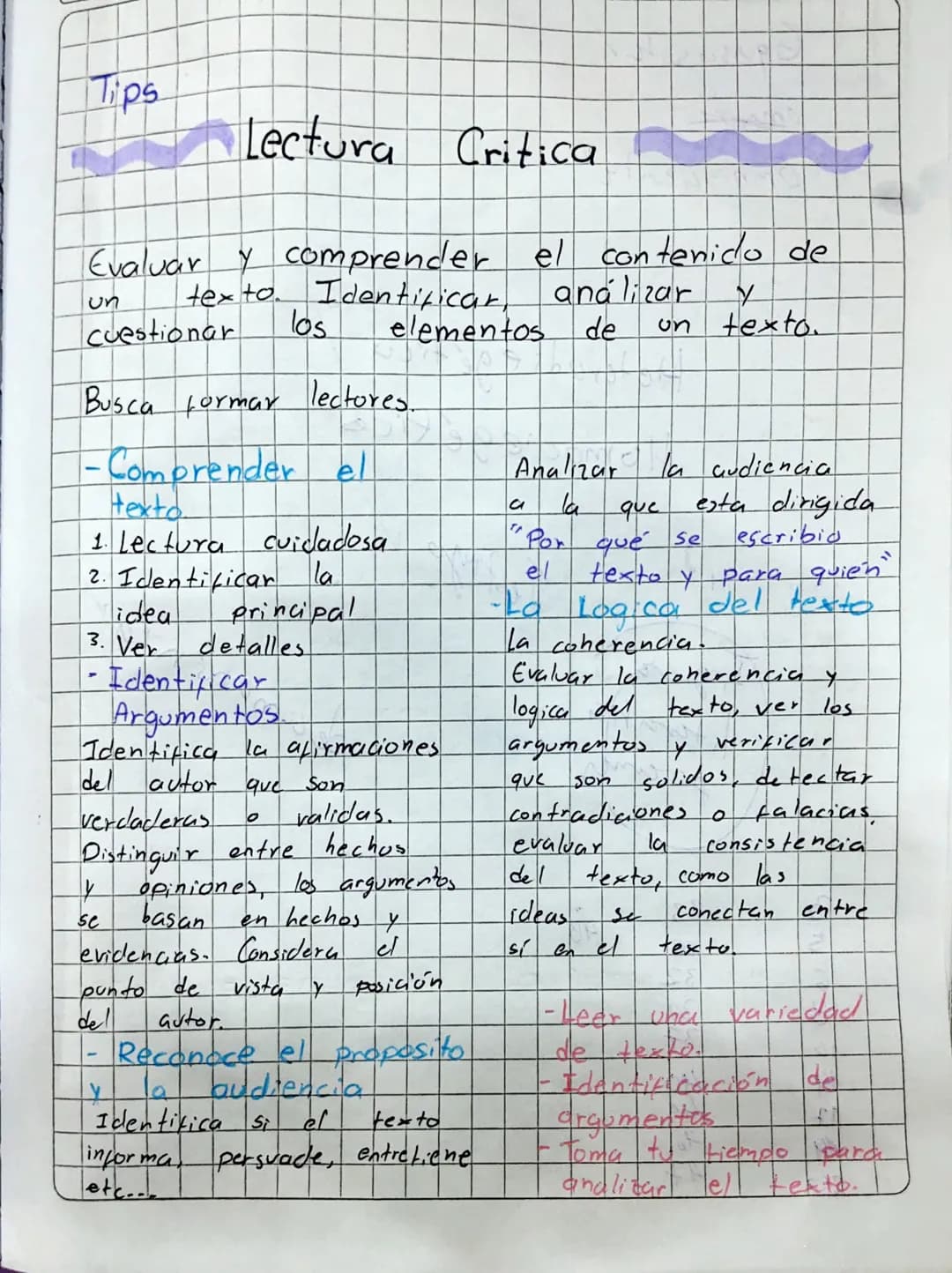 Tips

Lectura Critica

Evaluar y comprender el contenido de
un texto. Identificar, analizar y
cuestionar los elementos de un texto.

Busca f