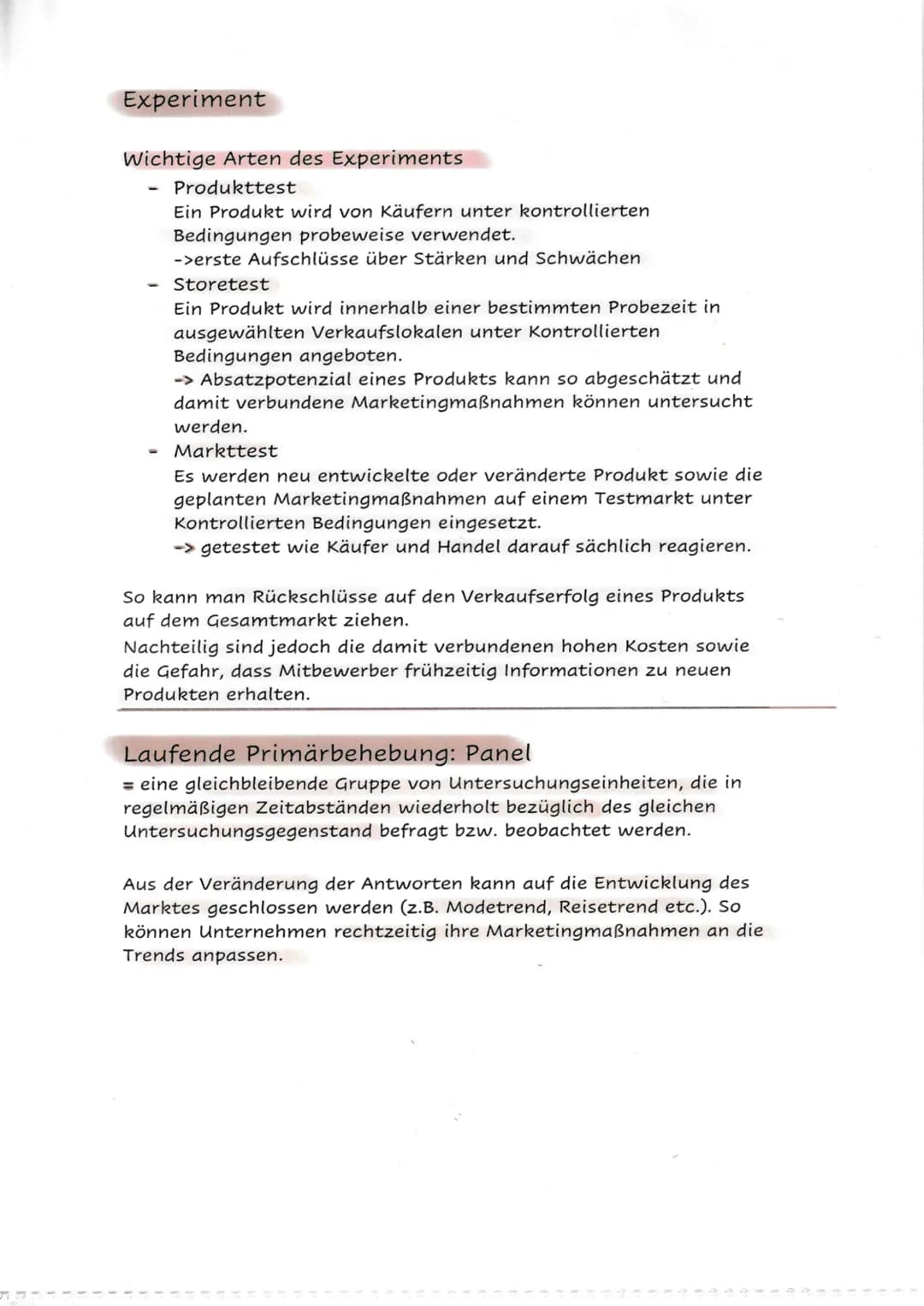 # Experiment

Wichtige Arten des Experiments
- Produkttest
  Ein Produkt wird von Käufern unter kontrollierten
  Bedingungen probeweise verw