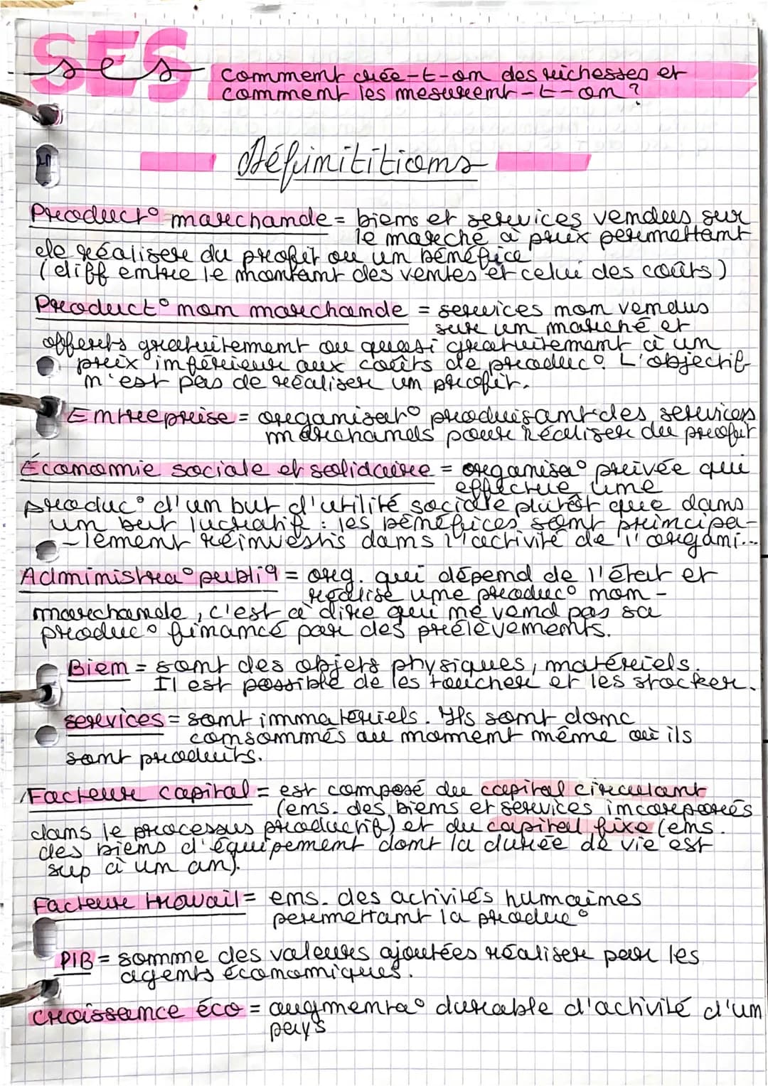ses
Commemb crée-t-on des richesses et
comment les mesuremt-t-om?

Défimititicoms
Product marchande = biems et services vendees sur
le malec