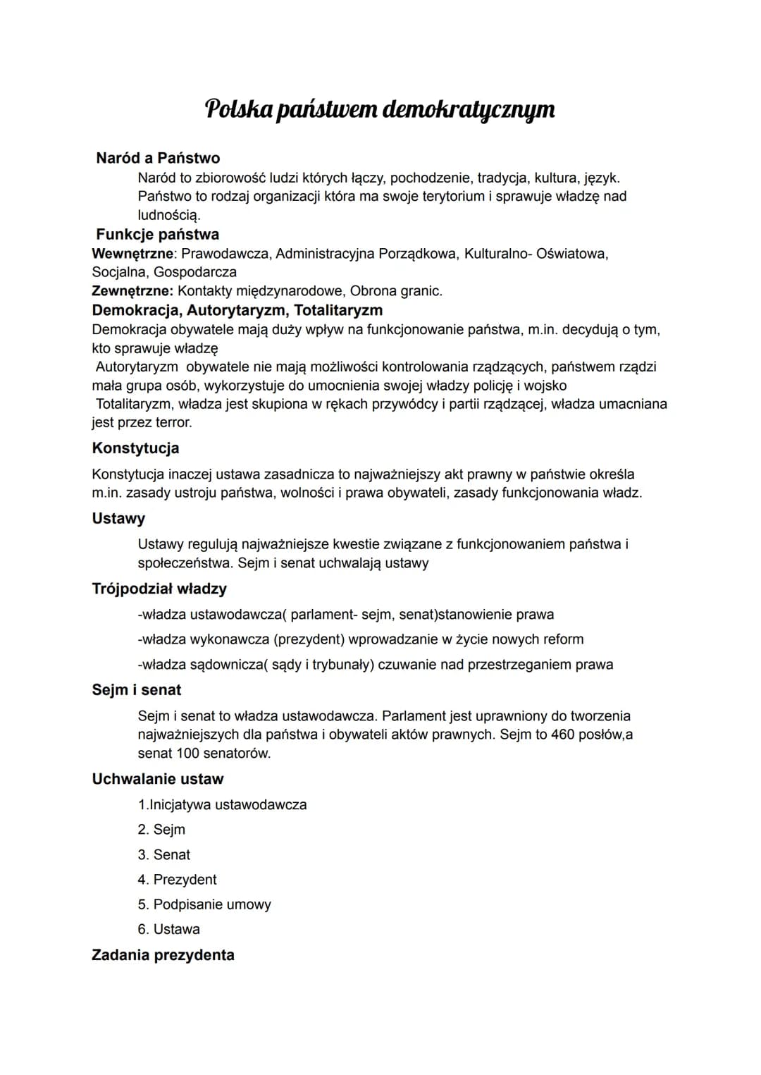 # Polska państwem demokratycznym

Naród a Państwo

Naród to zbiorowość ludzi których łączy, pochodzenie, tradycja, kultura, język.
Państwo t