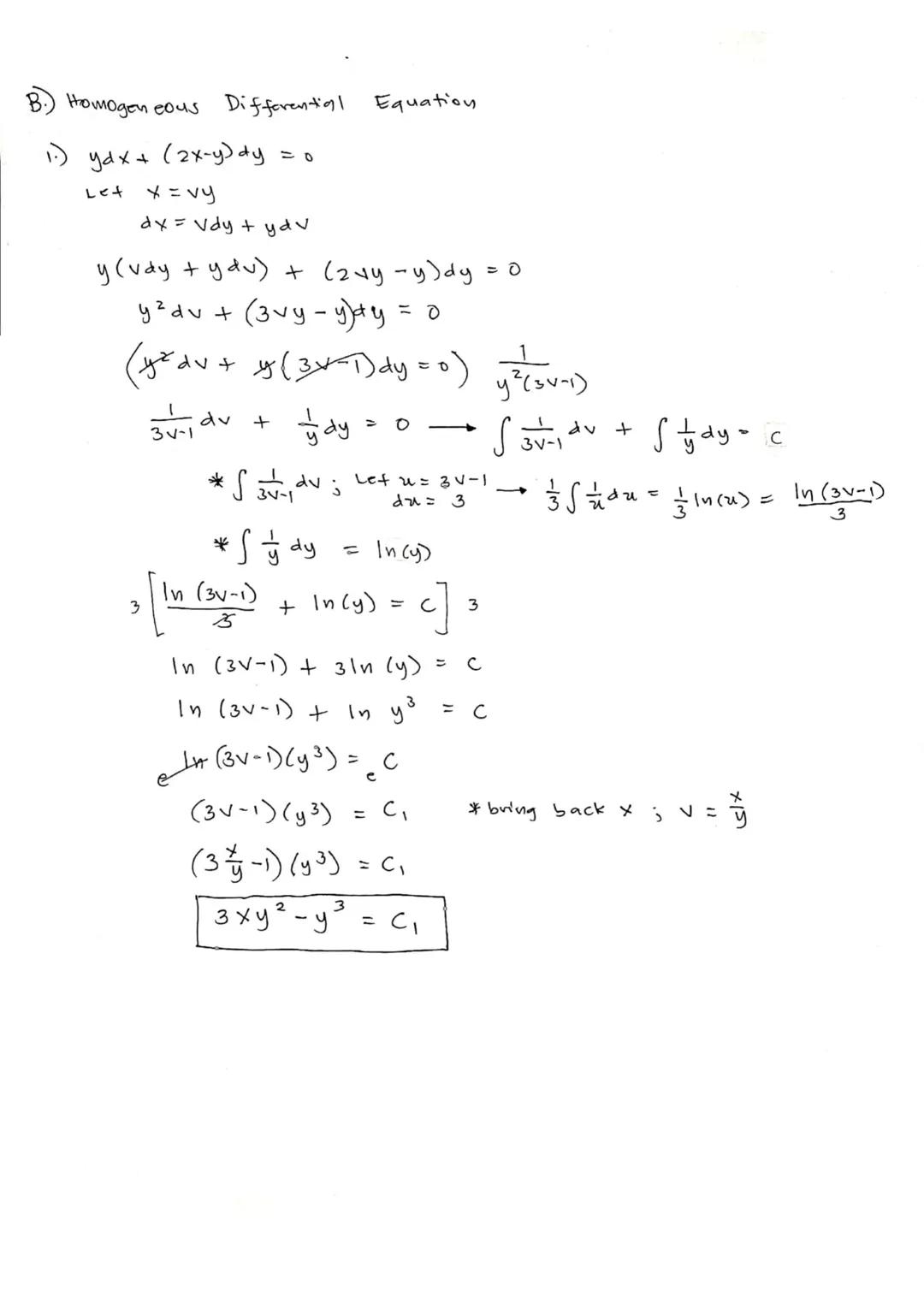 1) Variable Separable / Homogeneous Equation.

x²y' = 4x² + 7xy + 2y²
x² = 4x² + 7xy + 2y²

Let y = VX
dy = Vdx + xdv

x²(vdx + xdv) = 4x² +