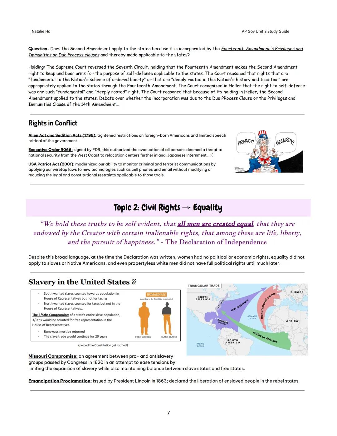 Natalie Ho
AP Gov Unit 3 Study Guide

# Unit 3: Civil Liberties and Civil
Rights - Study Guide

## Topic 1: Civil Liberties → Freedom

* Civ