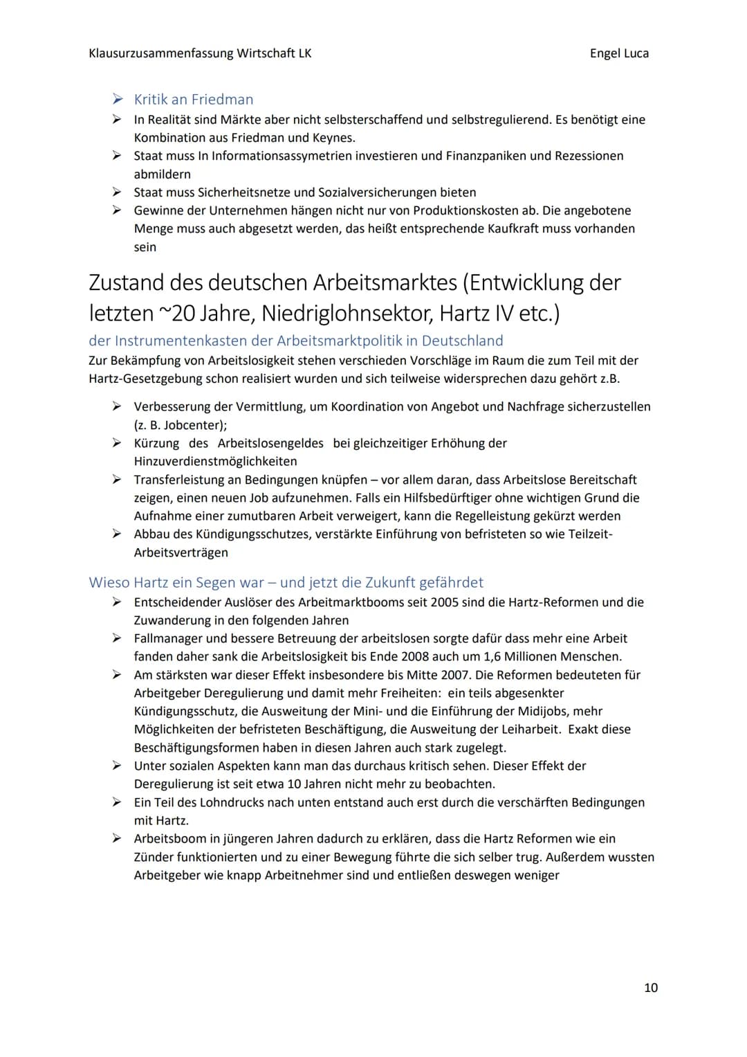 Klausurzusammenfassung Wirtschaft LK
Engel Luca

arbeitsverhält Themen
➤ Stellenwert von Arbeit (für Gesellschaft und Individuum), S. 368-37