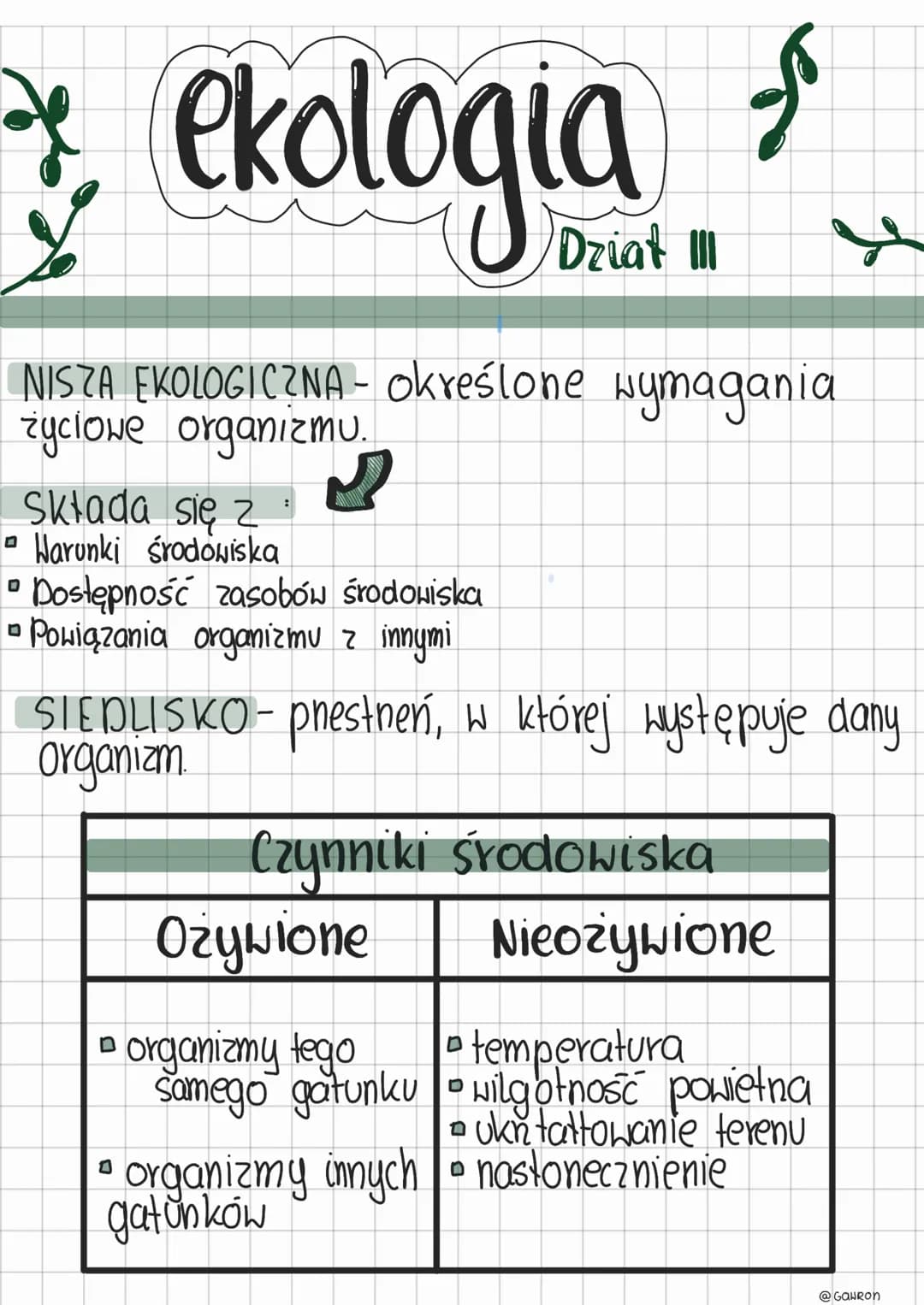 ekologia

Dział III

NISZA EKOLOGICZNA - określone wymagania
życiowe organizmu.

Składa się z :
*   Warunki środowiska
*   Dostępność zasobó