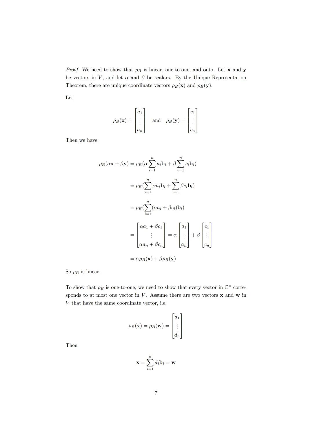 Coordinate Vectors

1 Coordinates

Theorem 1.1. Unique Representation Threorem
If

$B={b_1, b_2,...,b_n}$

is a basis for a vector space V, 