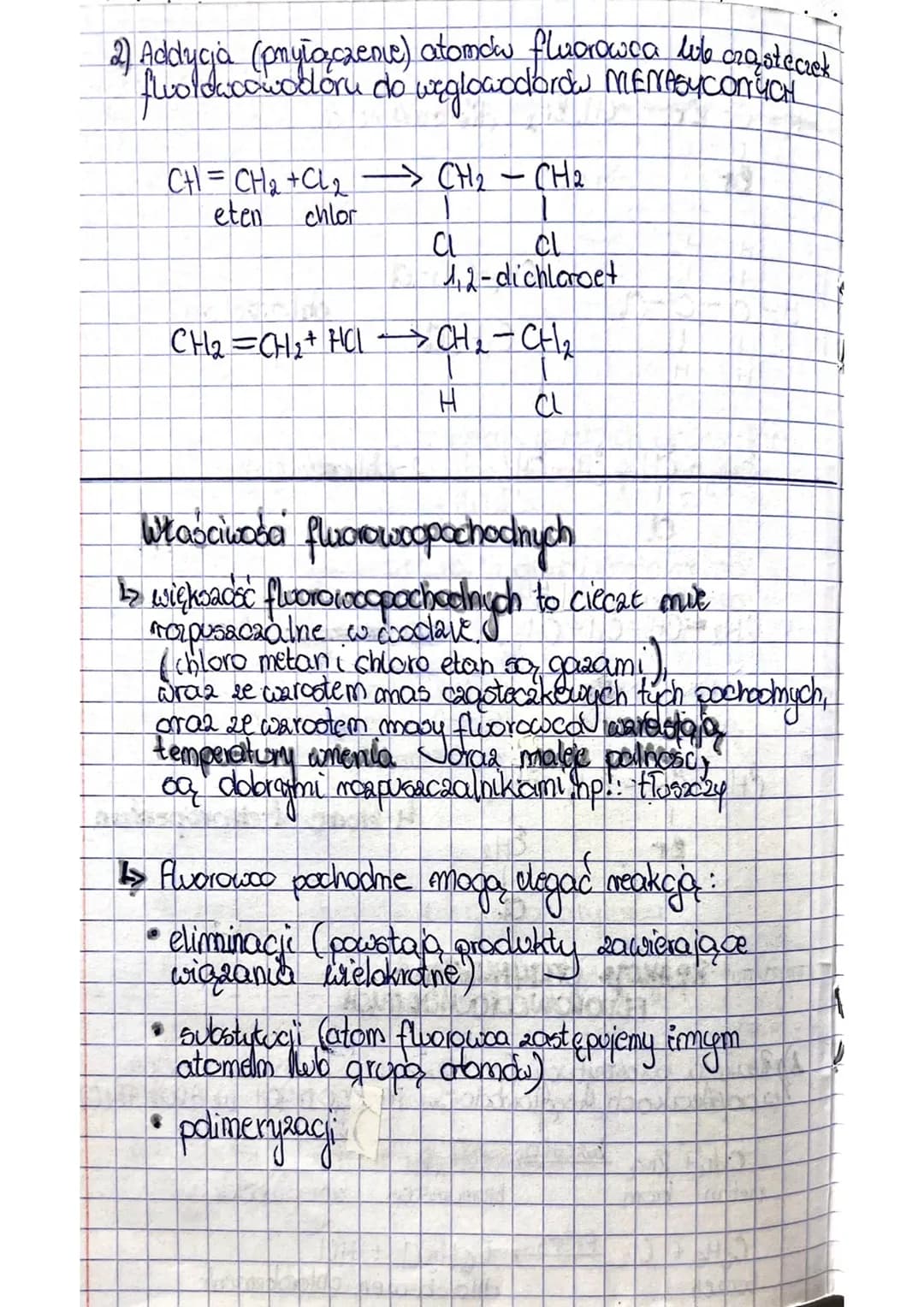 # 1: Fluorowcopochocme

1) Pochodne weglowodorów zawierają, w swoich rasteczkach
atomy węgla, wodora oraz atomy imych pierwiastkdo
np. then,