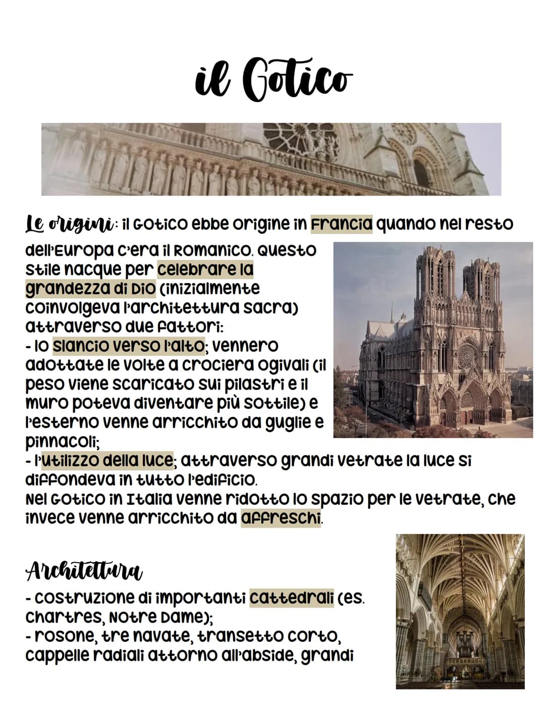 # il Gotico

Le origini: il Gotico ebbe origine in Francia quando nel resto
dell'Europa c'era il Romanico. Questo
stile nacque per celebrare