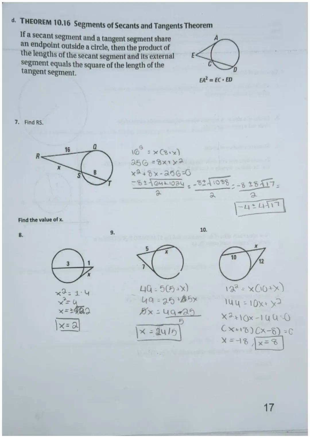 Name:
10.6 Notes: Finding Segment Lengths in Circles
Geometry
a. Segments of chords: When two chords intersect in the interior of a circle, 