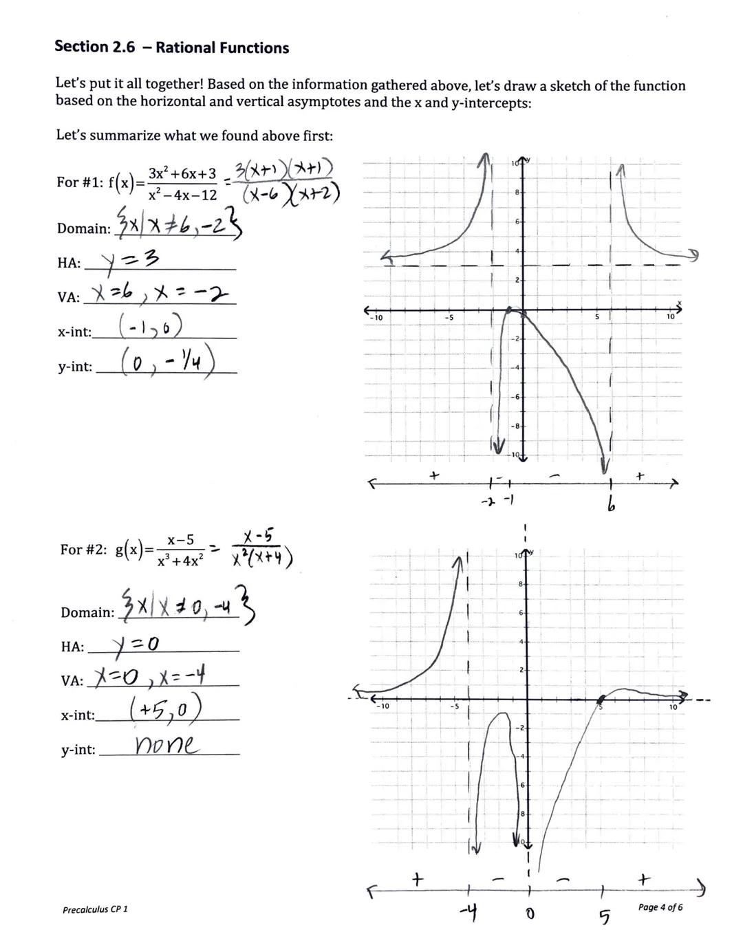 # Section 2.6 - Rational Functions

Rational Functions are ratios (quotients) of polynomials, written in the form $f(x) = \frac{N(x)}{D(x)}$