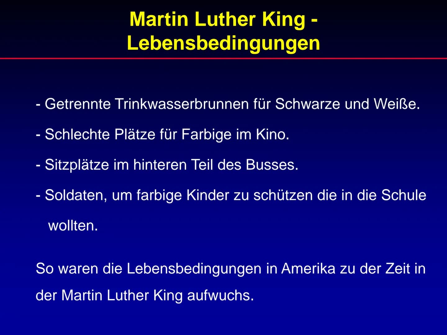 # Martin Luther King

Referat Martin Luther King

1. Lebenslauf
2. Wichtige Ereignisse während der Zeit von
Martin Luther King
3. Rede „I ha