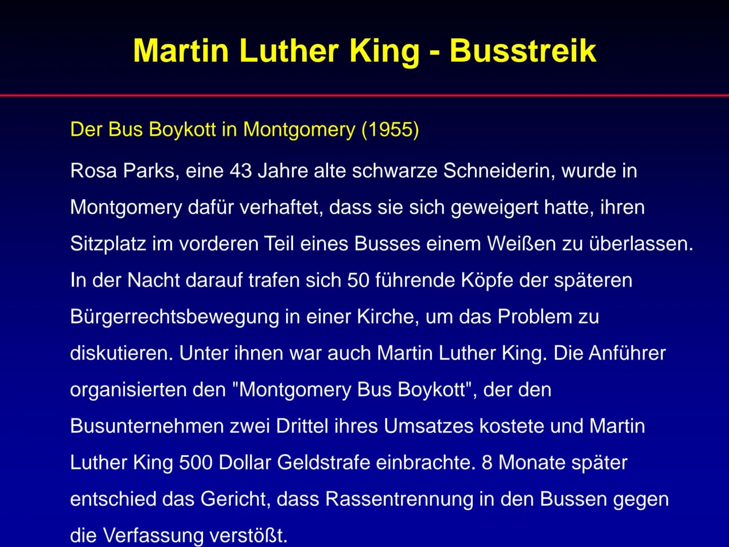 # Martin Luther King

Referat Martin Luther King

1. Lebenslauf
2. Wichtige Ereignisse während der Zeit von
Martin Luther King
3. Rede „I ha
