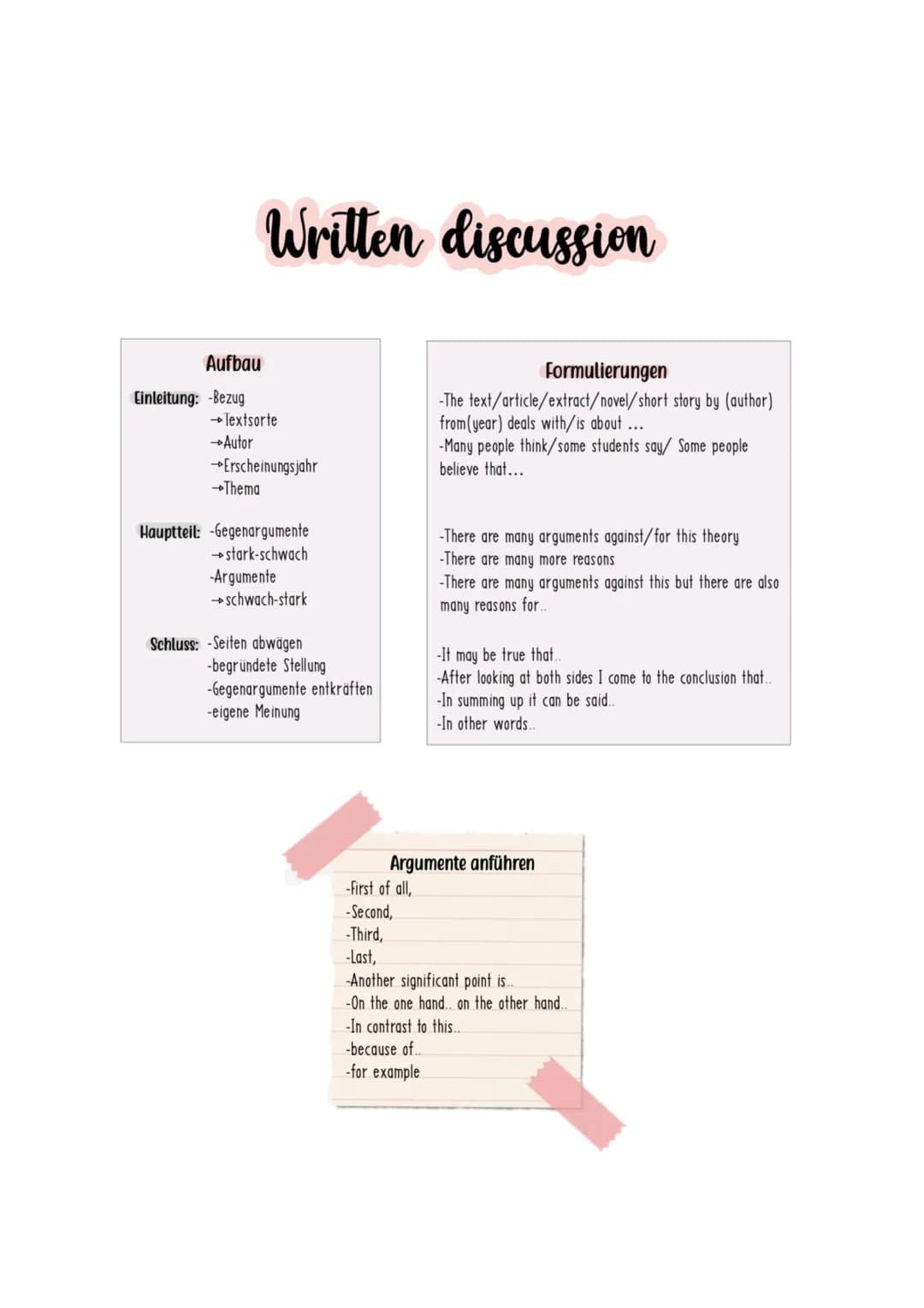 # Englisch - Realschulprüfung

# Linking words

| Englisch             | Deutsch                   |
| ------------------- | ---------------