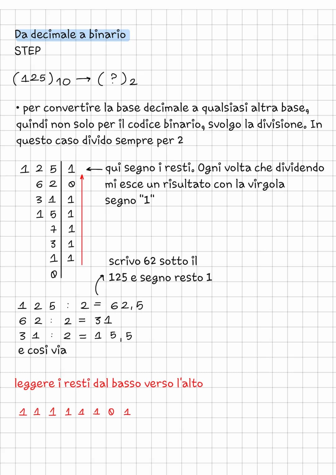 INFORMATICA
I codici e le conversioni
• codice binario
Il codice binario ha base 2, quindi avrà
solo due valori
Da binario a decimale
$(1 0 