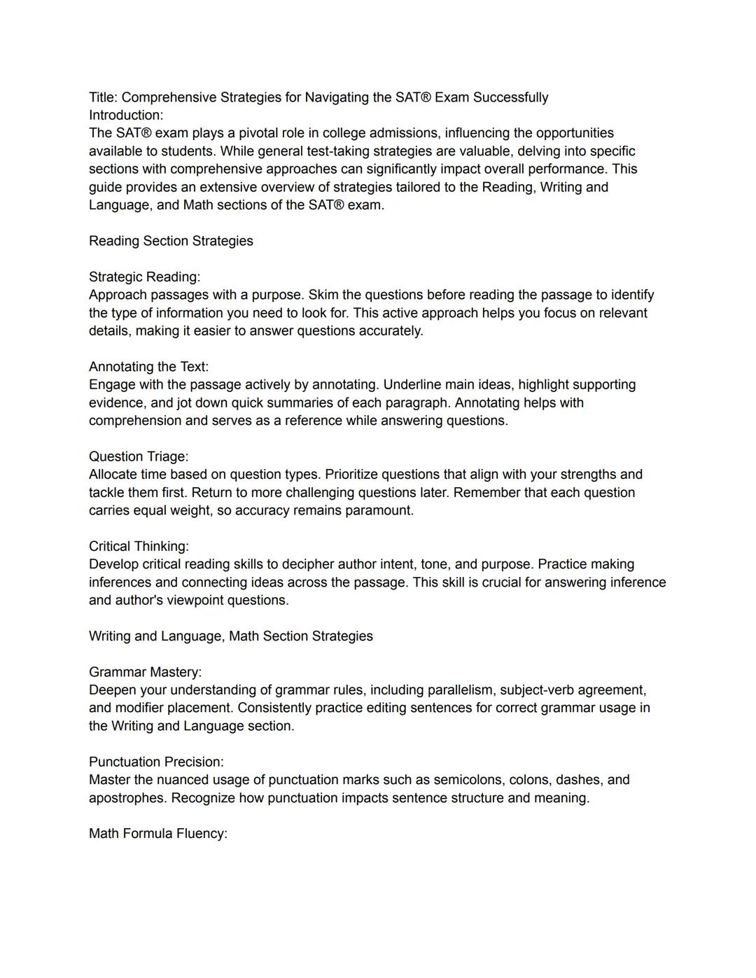 Title: Comprehensive Strategies for Navigating the SAT® Exam Successfully

Introduction:
The SAT® exam plays a pivotal role in college admis