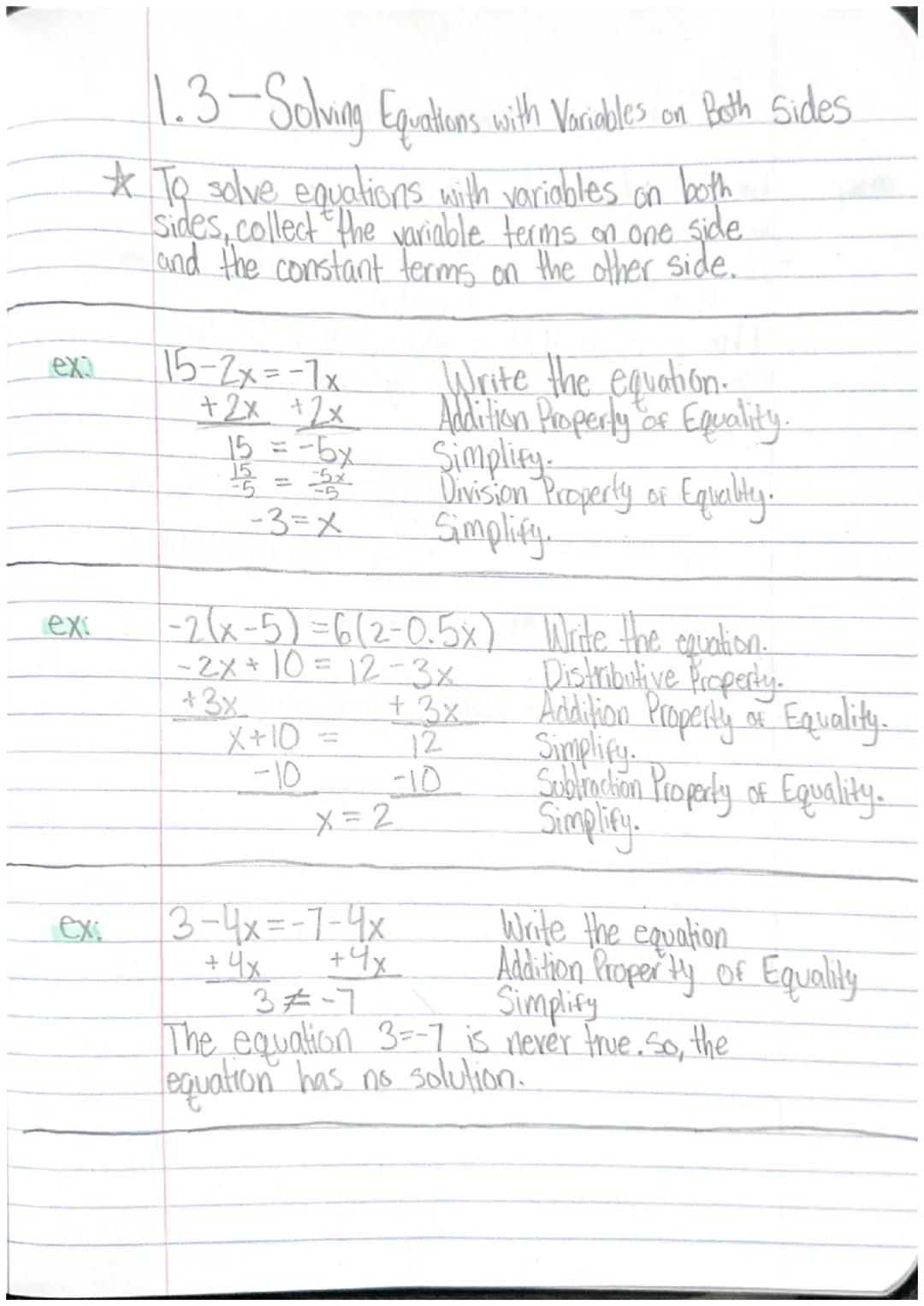 # 1.3-Solving Equations with Variables on Both Sides

*To solve equations with variables on both
Sides, collect the variable terms on one si