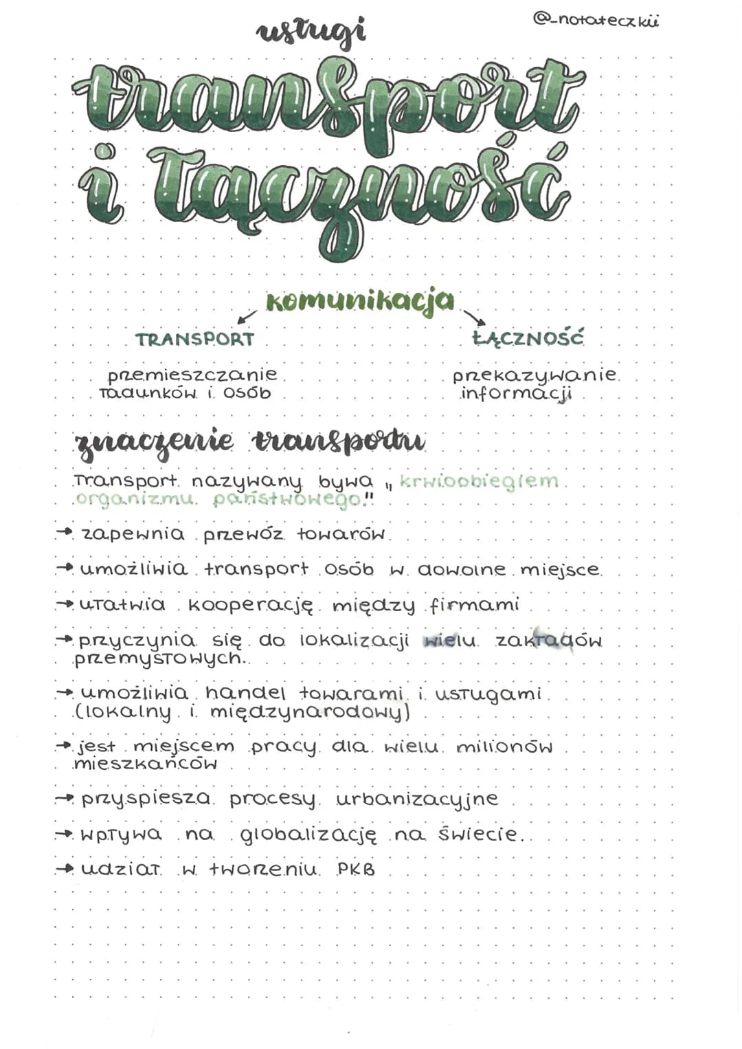 ustugi
@_notateczki
# transport
# i Taczność

TRANSPORT
komunikacja
ŁĄCZNOŚĆ

premieszczanie
τααunków i osób
prekazywanie.
informacji

## zn