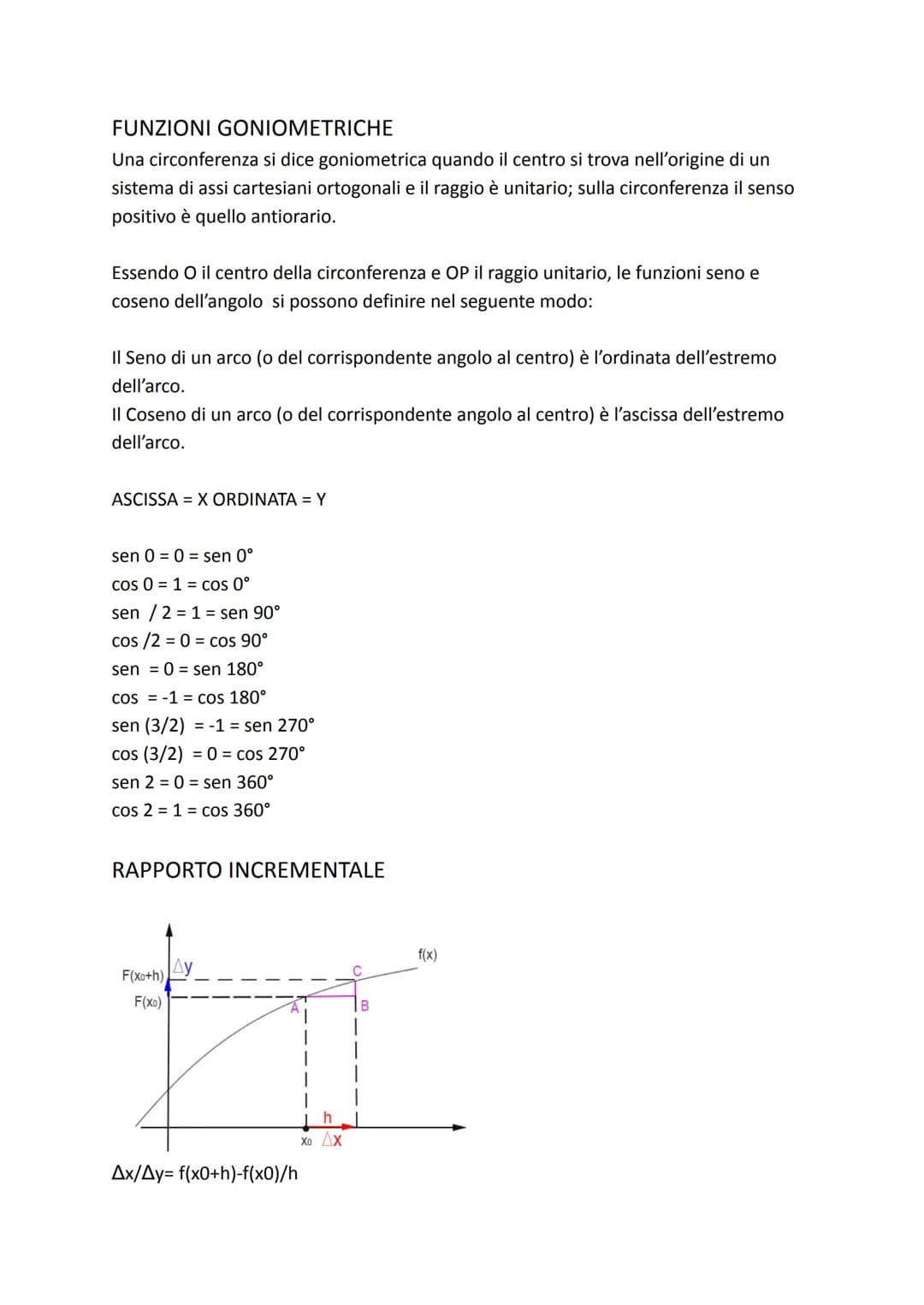 MATEMATICA FORMULE E REGOLE

Modulo 1: Funzione, dominio, codominio, funzioni notevoli
Modulo 2: rapporto incrementale e di derivata, studio