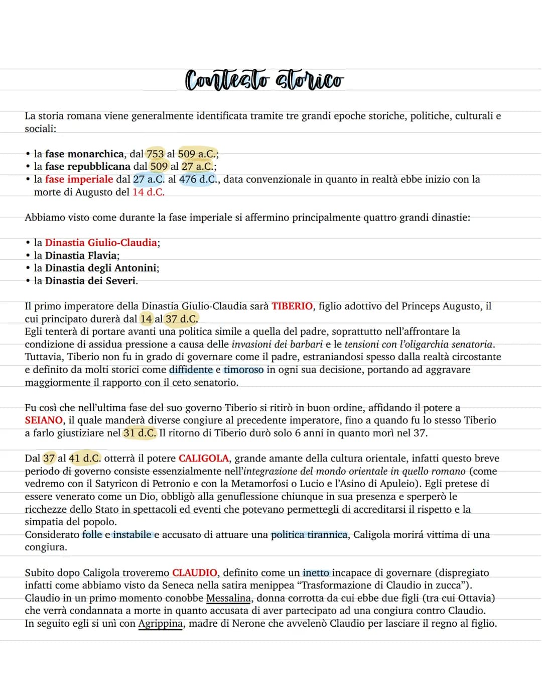 # Contesto storico

La storia romana viene generalmente identificata tramite tre grandi epoche storiche, politiche, culturali e
sociali:

- 