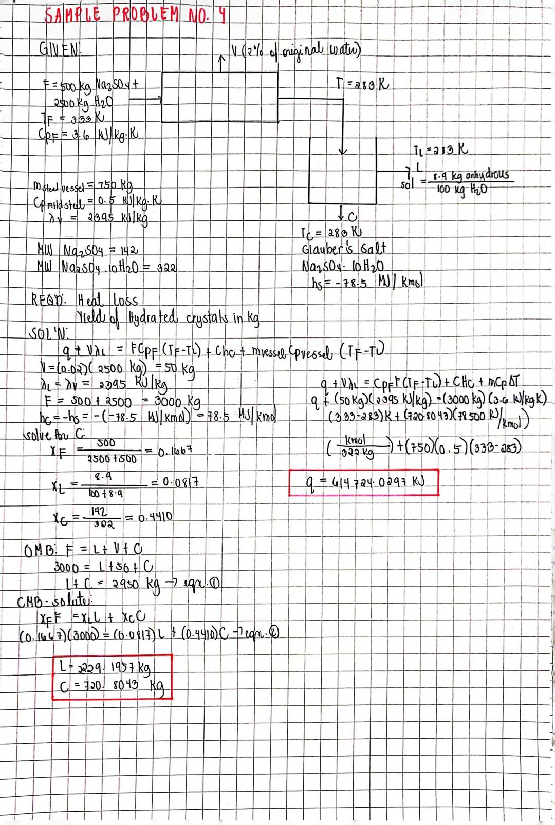 # Sample Problem

A. Solubility of soda ash at 30°C in gling water.
soda ash → sodium Carbonate, Na₂ CO₃. 10H₂0.

solubility = 38.8g/100g → 