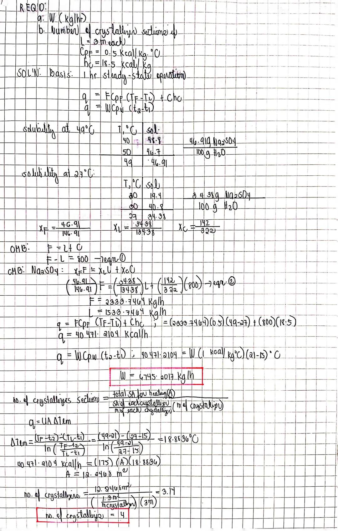 # Sample Problem

A. Solubility of soda ash at 30°C in gling water.
soda ash → sodium Carbonate, Na₂ CO₃. 10H₂0.

solubility = 38.8g/100g → 
