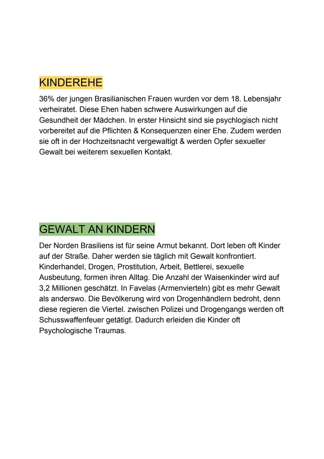 # Kinderechte in Brasilien

ARMUT

In Brasilien leben ca. ein viertel der Bevölkerung in Armut. Tägliche
Konfrontation mit Gesundheits-, Ern
