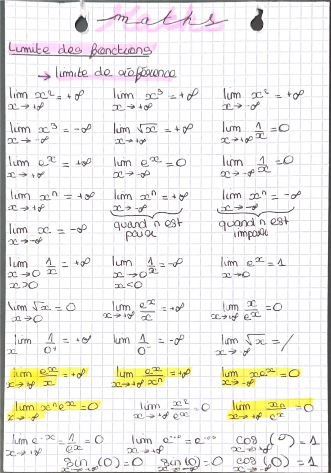 maths
Limite de fonction
→ exemple limite de fonction
•lim<sub>x→+∞</sub>1-3√x = ?
→lim<sub>x→+∞</sub>1 = 0
Par somme
lim<sub>x→+∞</sub>1 - 
