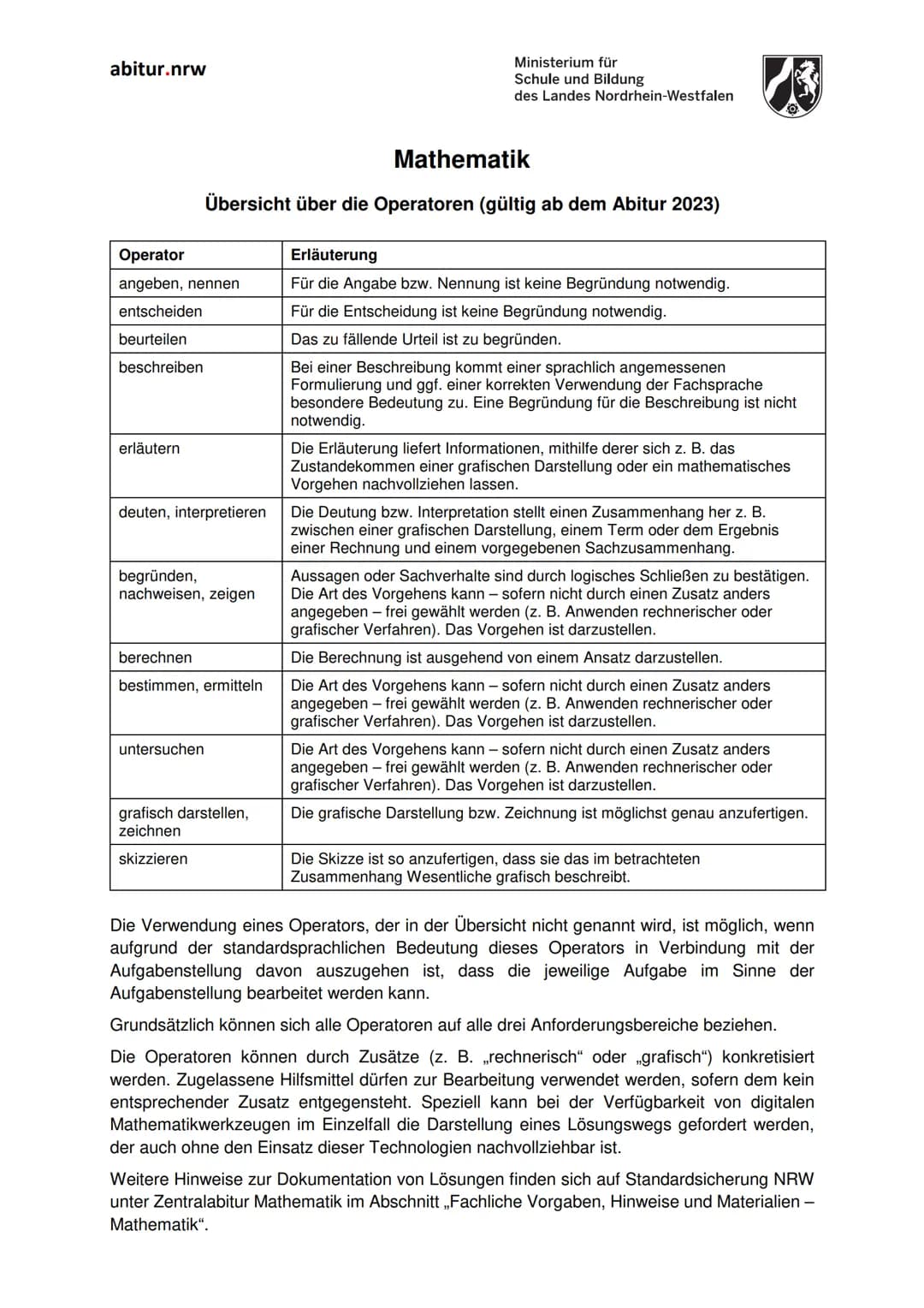 # MATHE

# ABITUR

## 2026

Mathe Grundkurs

vergalgen + Lernzettel /Zsmfassung # abitur.nrw

Ministerium für
Schule und Bildung
des Landes 