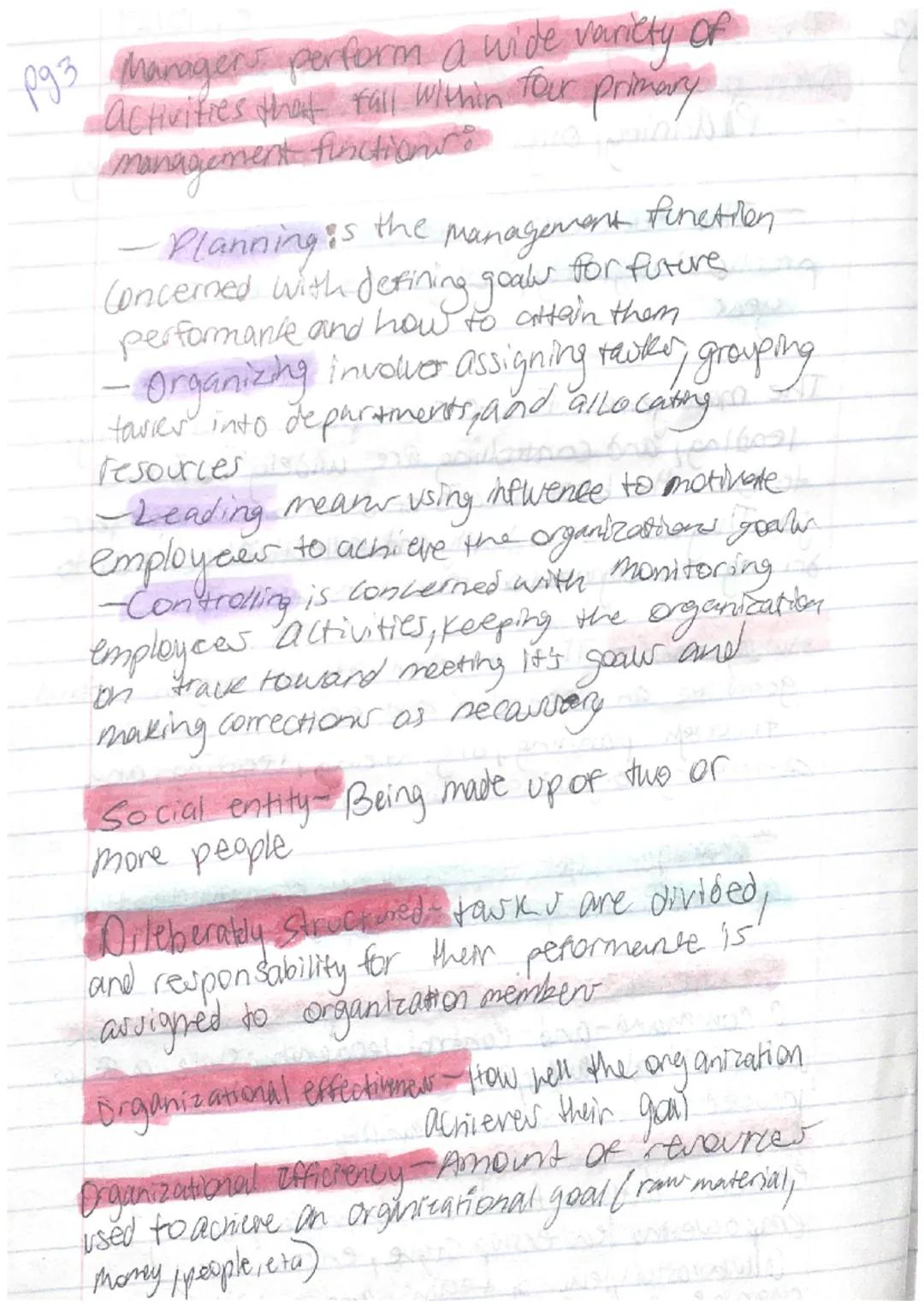 pg 1

Principles
OF
Management
Notes pg2 The four key management activities Or Four
Step process in management is:
Planning, organizing, lea