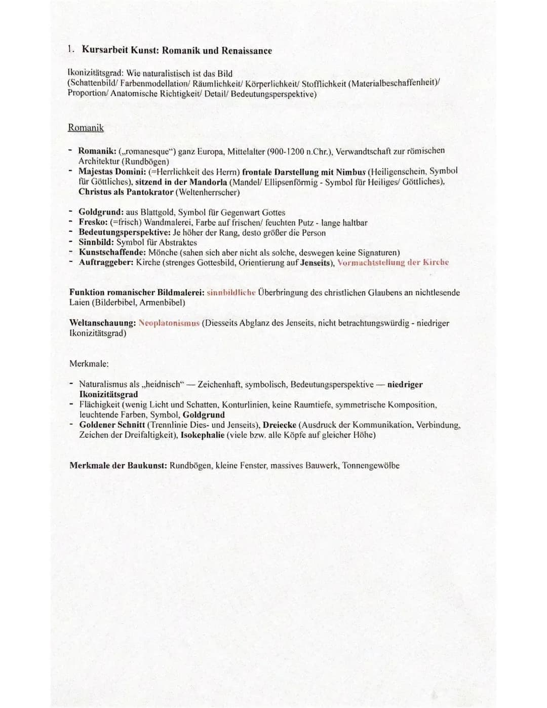 # 1. Kursarbeit Kunst: Romanik und Renaissance

Ikonizitätsgrad: Wie naturalistisch ist das Bild
(Schattenbild/Farbenmodellation/ Räumlichke