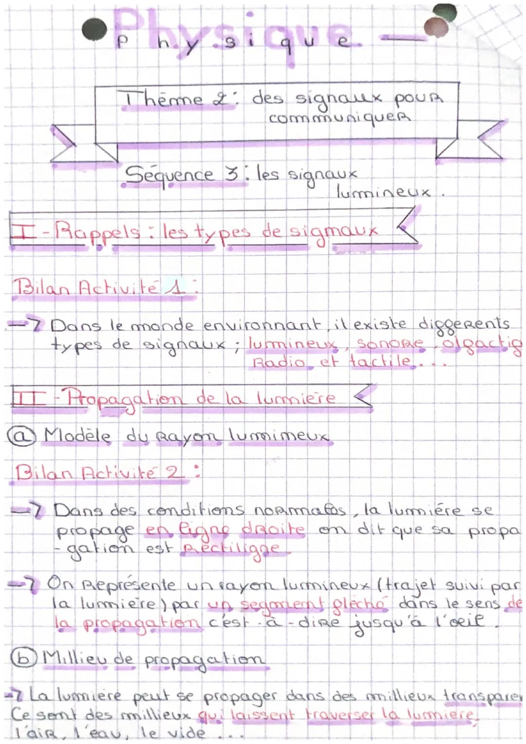# Physique.

Theme 2: des signaux pour
communiquer

Séquence 3: les signaux
lumineux.

I-Rappels : les types de sigmaux

Bilan Activité 1:

