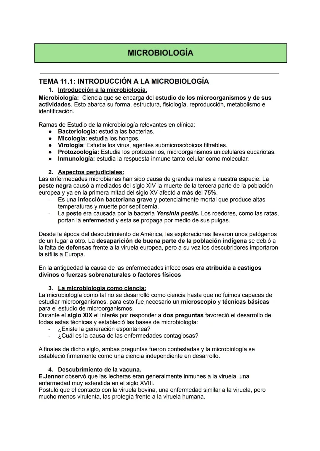 # MICROBIOLOGÍA

## TEMA 11.1: INTRODUCCIÓN A LA MICROBIOLOGÍA

1. Introducción a la microbiología.

Microbiología: Ciencia que se encarga d