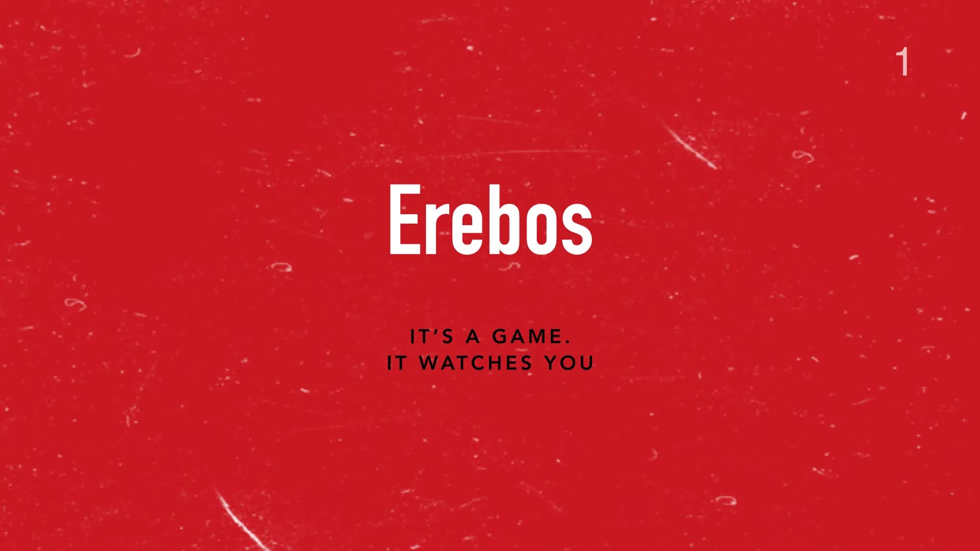 # 1

# Erebos

IT'S A GAME.
IT WATCHES YOU 7.November 2021

# Gliederung

1. Steckbrief
2. Einführung
3. Hauptperson Nick / Sarius
4. Inhalt