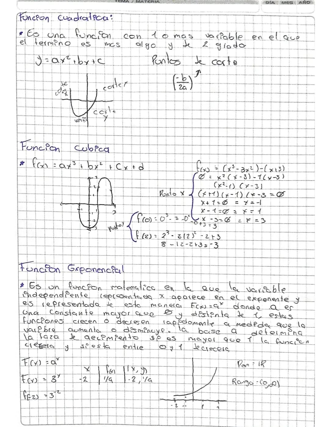 DIA MES AÑO

Funcion cuadratica:
* Es una funcion. con 1 o mas variable en el que
el termino es mcs algo y de 2 glada
$y=ax²+bx+c$ Pontos de