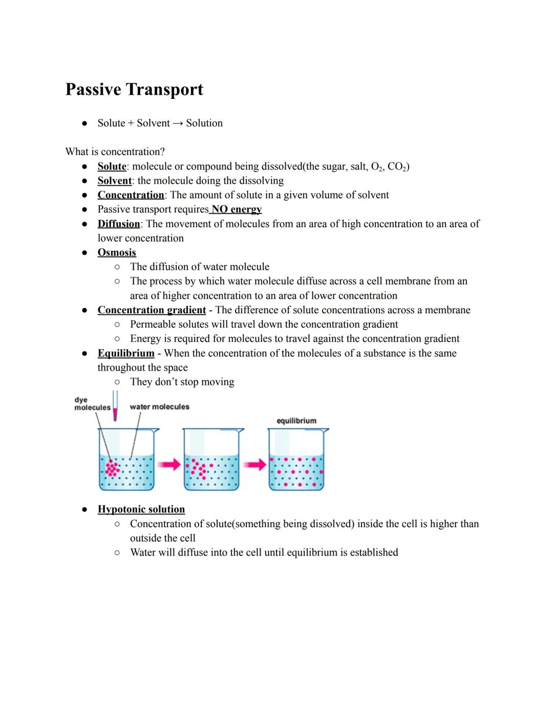 # Passive Transport

• Solute + Solvent → Solution

What is concentration?

• Solute: molecule or compound being dissolved(the sugar, salt, 