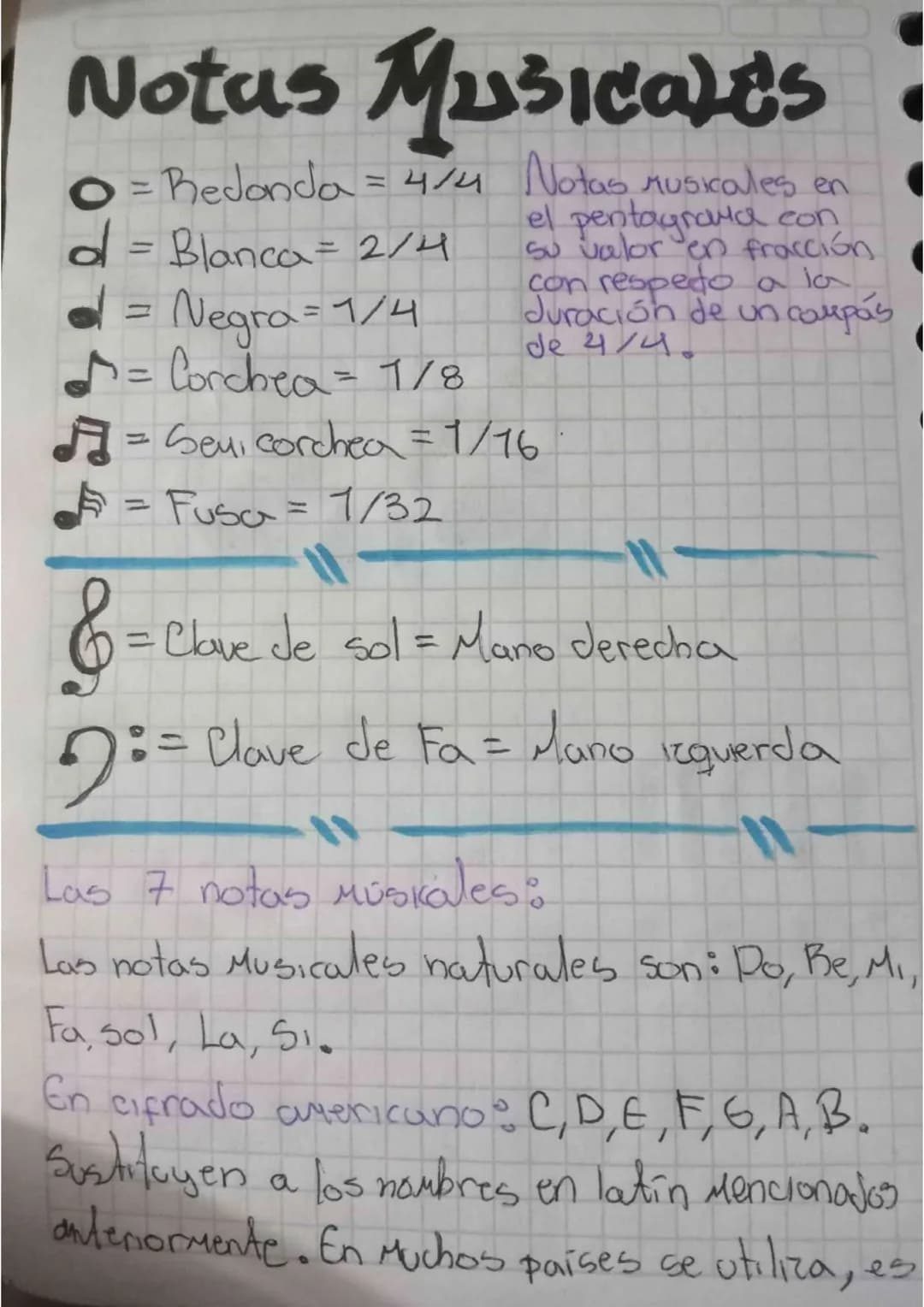 # Notas Μυζικαλές

o = Redonda = 4/4 Notas Musicales en
d = Blanca = 2/4

d = Negra=1/4
=Corchea= 1/8
el pentagrama con,
su valor en fracció