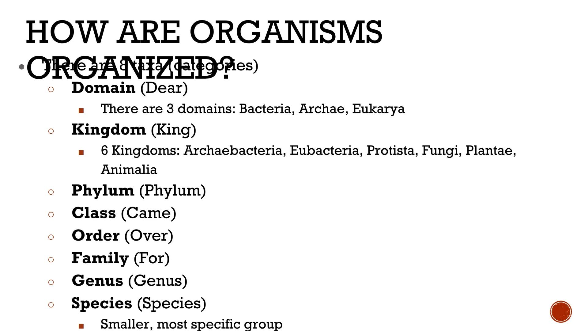 # CLASSIFICATION
OF
LIVING THINGS

Biology X # TAXONOMY

*   Taxonomy: field of biology that
    identifies and classifies organisms
*   Gre