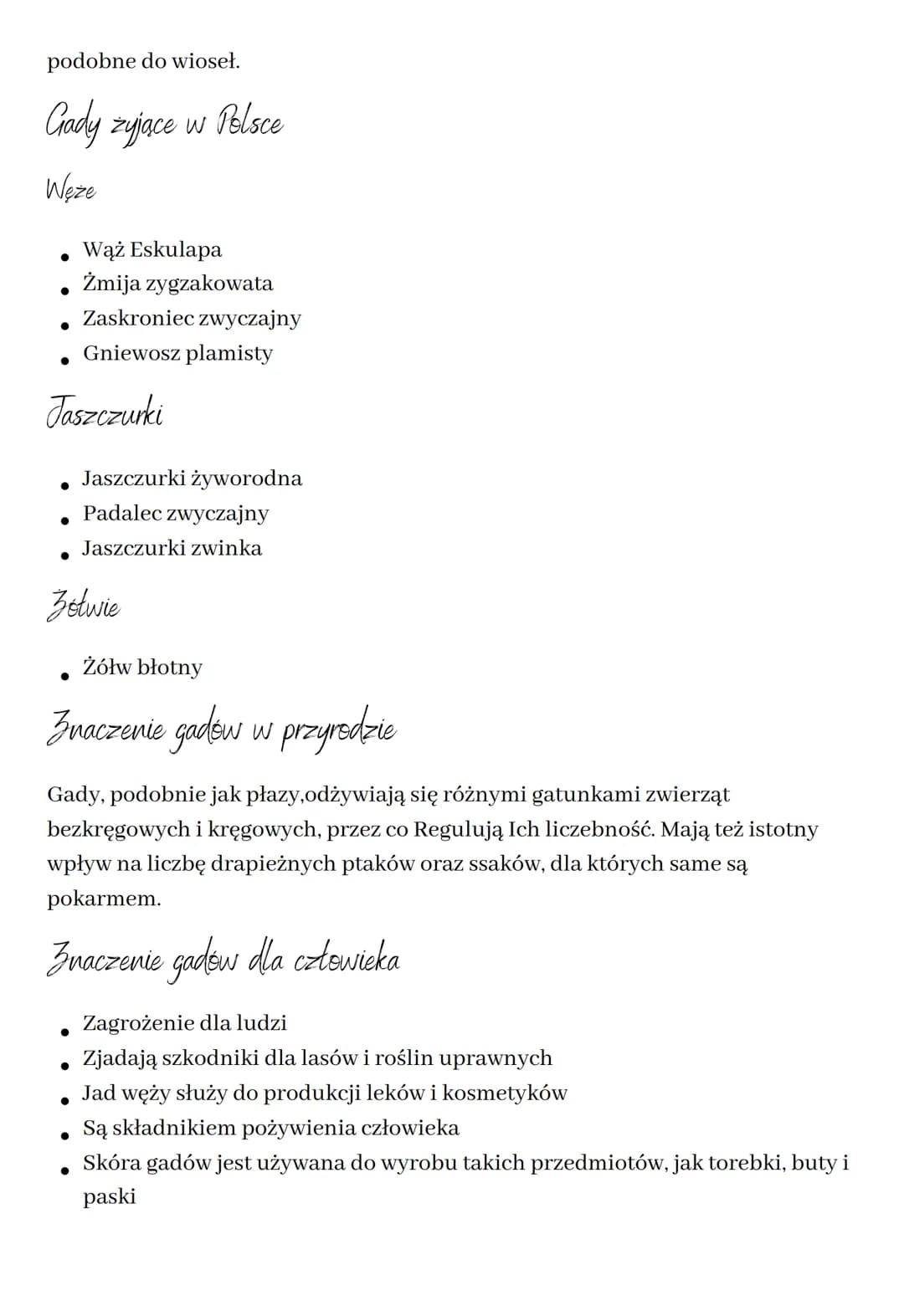# Znaczenie i przegląd gadón

Roznorodność gadów

Gady to gromada kręgowców, do której należą
jaszczurki, węże, żółwie i krokodyle. Zwierzęt