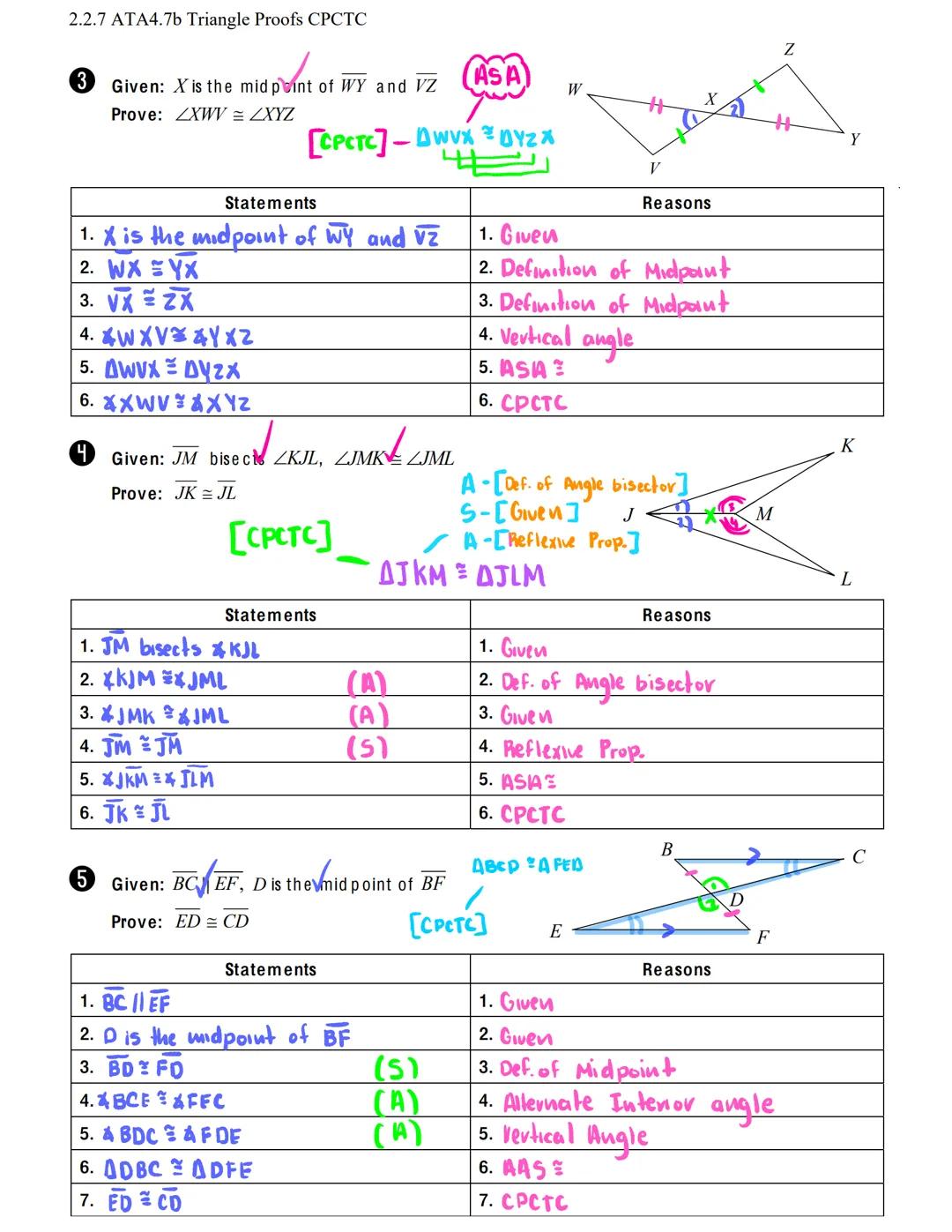 # 2.2.7 ATA4.7b Triangle Proofs CPCTC
Name:
Date:
# CONGRUENT TRIANGLE Proofs
## What is
## CPCTC?
CPCTC
Stands for: Corresponding Parts of 