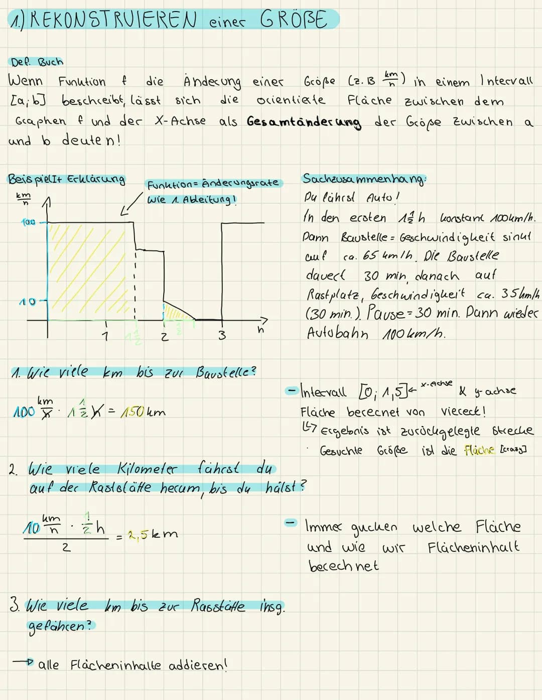 1.) REKONSTRUIEREN einer GRÖBE

Def. Buch
Wenn Funktion f die Andecung einer Große (2.13km) in einem Intervall
[a, b] beschreibt, lässt sich