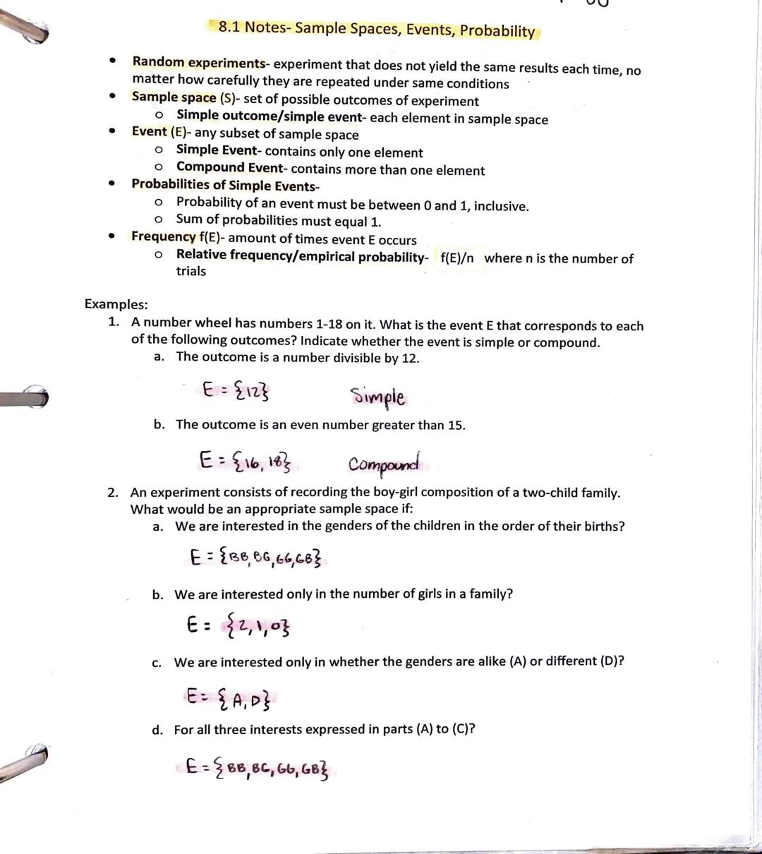 Chapter 8 Reference Sheet

U = Union/OR
n = Intersect/AND

Probability of an event A
P(A) = "(A)
n(U)

Complementary events
P(A)+P(A)=1

Com