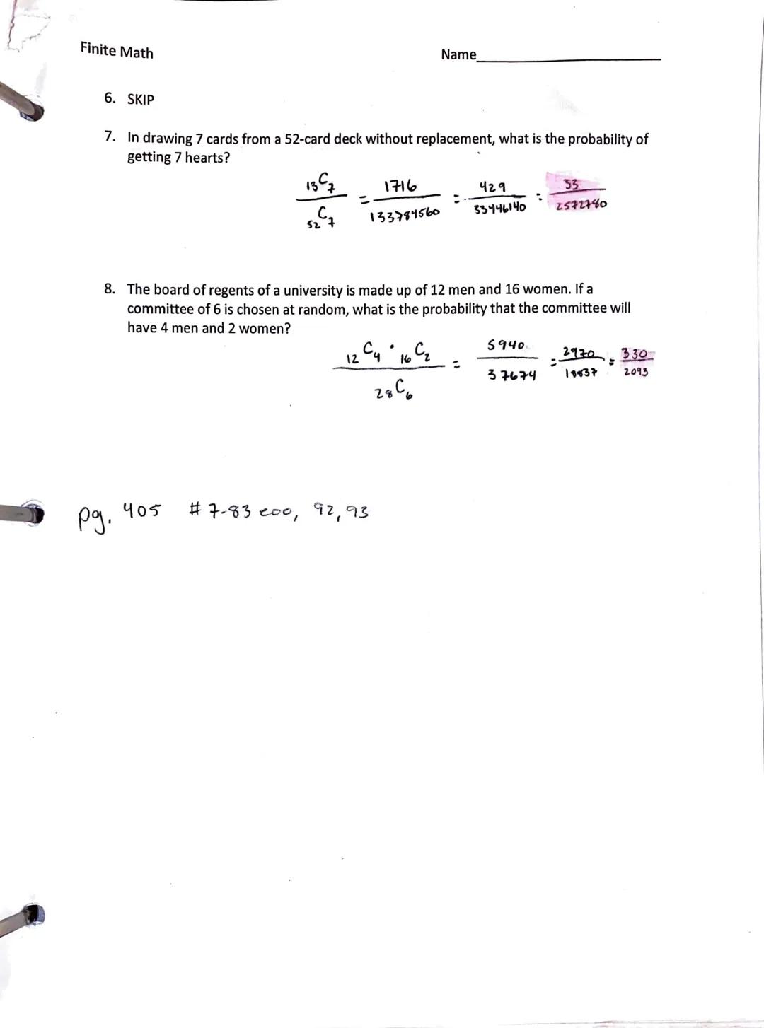 Chapter 8 Reference Sheet

U = Union/OR
n = Intersect/AND

Probability of an event A
P(A) = "(A)
n(U)

Complementary events
P(A)+P(A)=1

Com