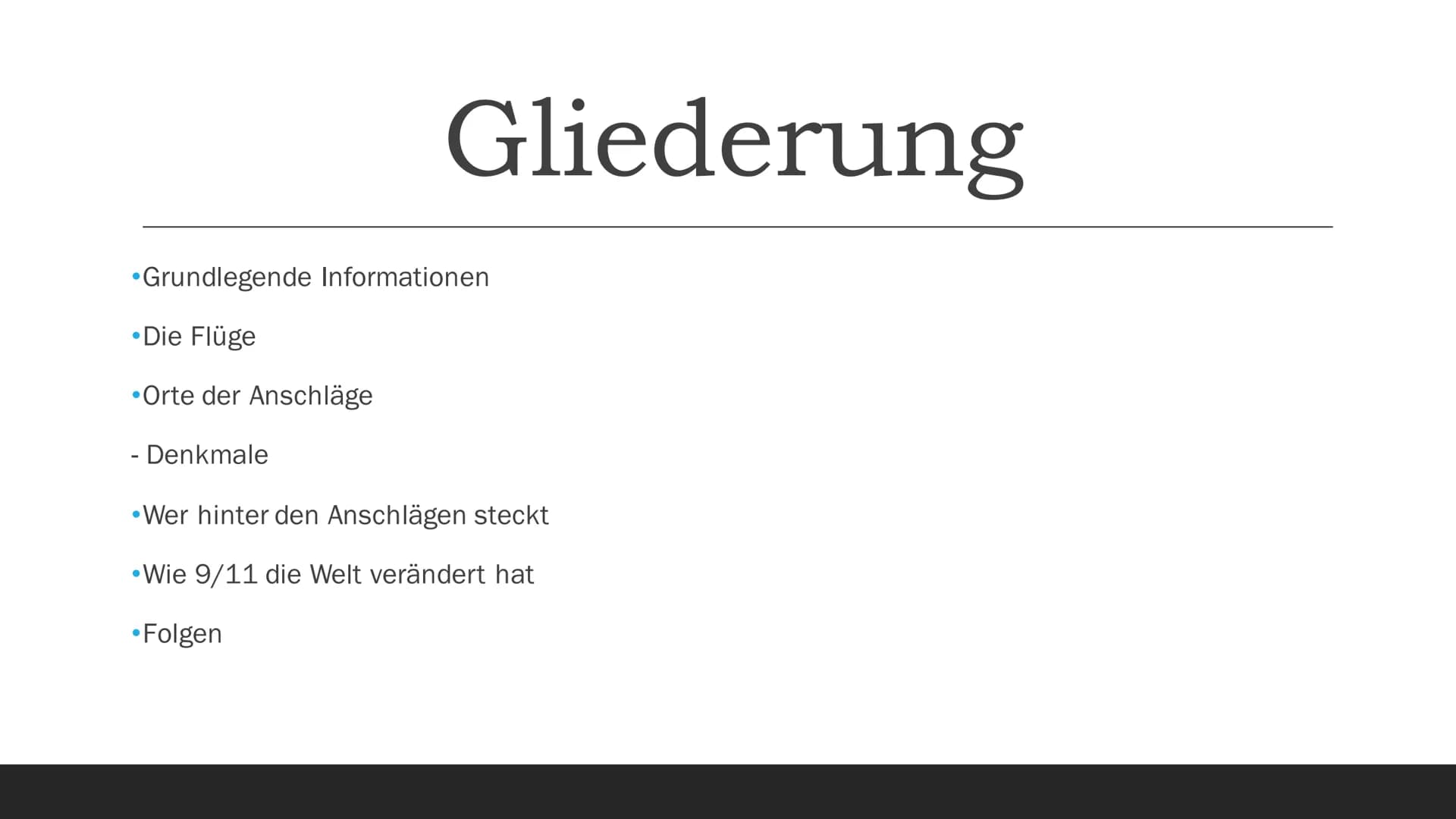 # Nine-Eleven

WIE EIN TAG DIE WELT VERÄNDERTE # Gliederung

• Grundlegende Informationen

• Die Flüge

• Orte der Anschläge

- Denkmale

• 