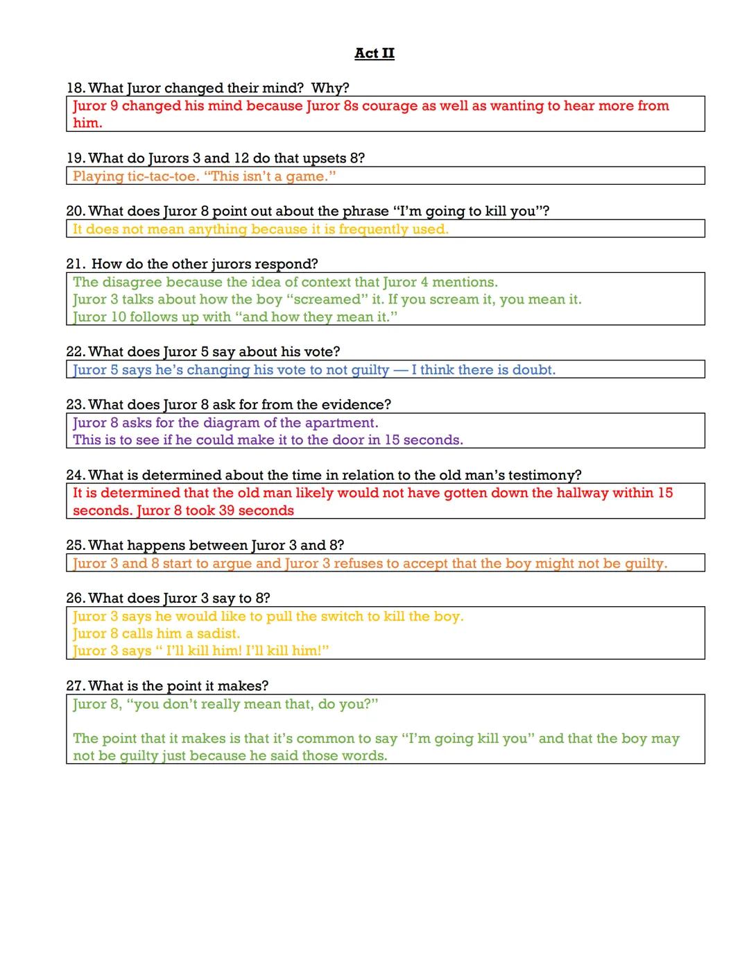 # Twelve Angry Men Study Guide

Act I

1. Describe the setting.

Bare, empty room. Uncomfortable seats. Long table.

2. What is the defendan