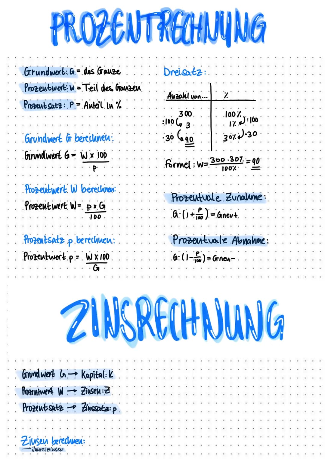 # PROZENTRECHNUNG

Grundwert: G das Gauze

Prozentwert: w = Teil des Ganzen

Prozent Satz: P= Anteil in %

Grundwert G berechnen:

Grundwert