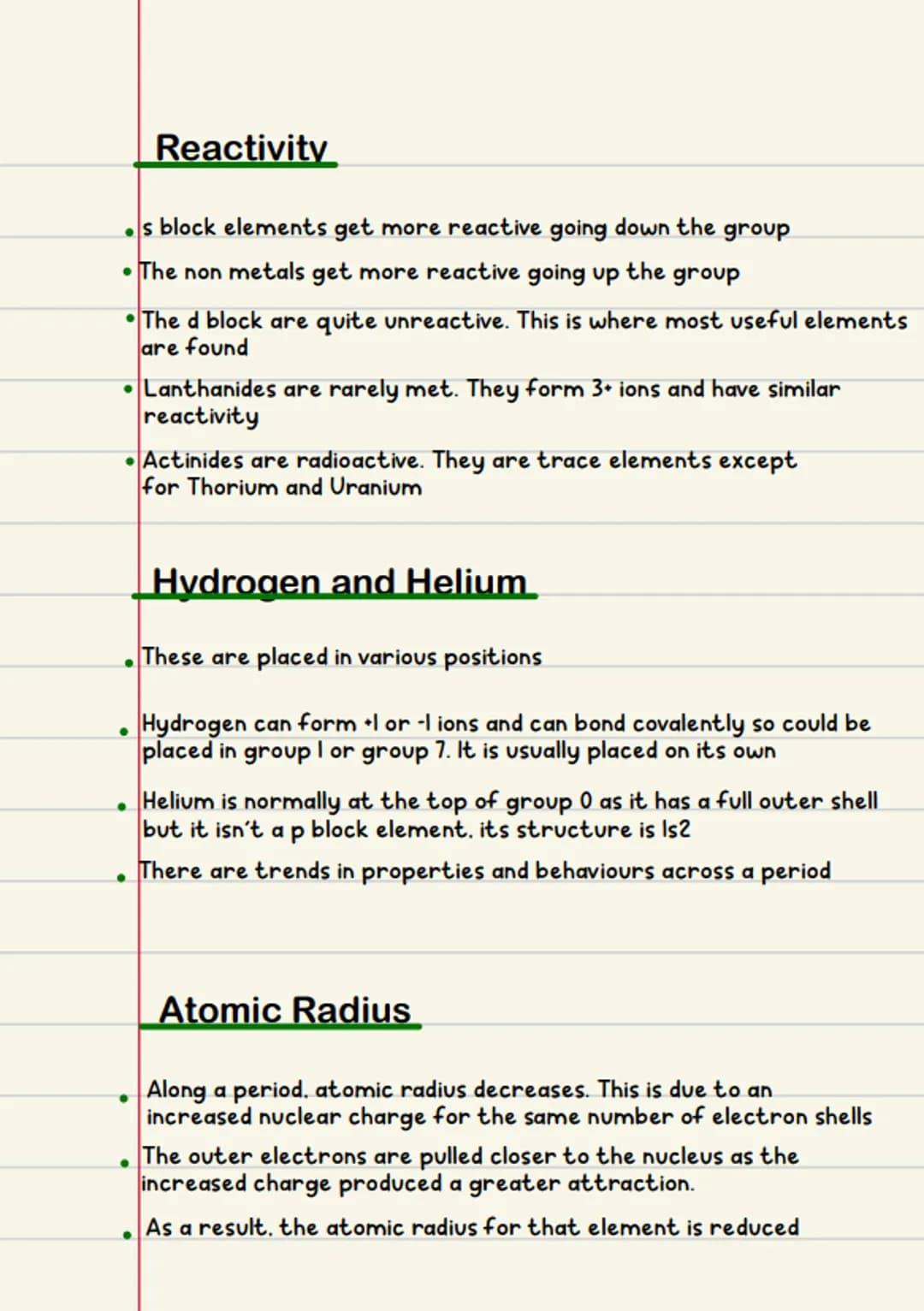 # Periodicity

*   The periodic table arranges the known elements according to
    proton number
*   All the elements along a period have th