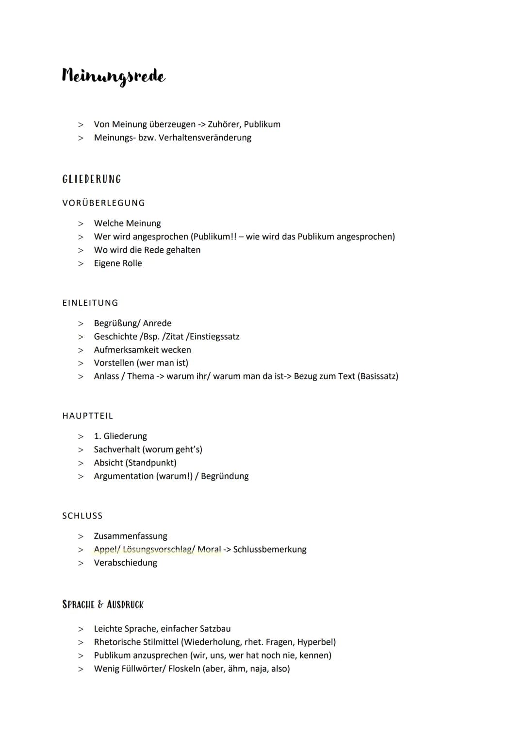 # Meinungsrede

> Von Meinung überzeugen -> Zuhörer, Publikum
> Meinungs- bzw. Verhaltensveränderung

GLIEDERUNG

VORÜBERLEGUNG

> Welche Me