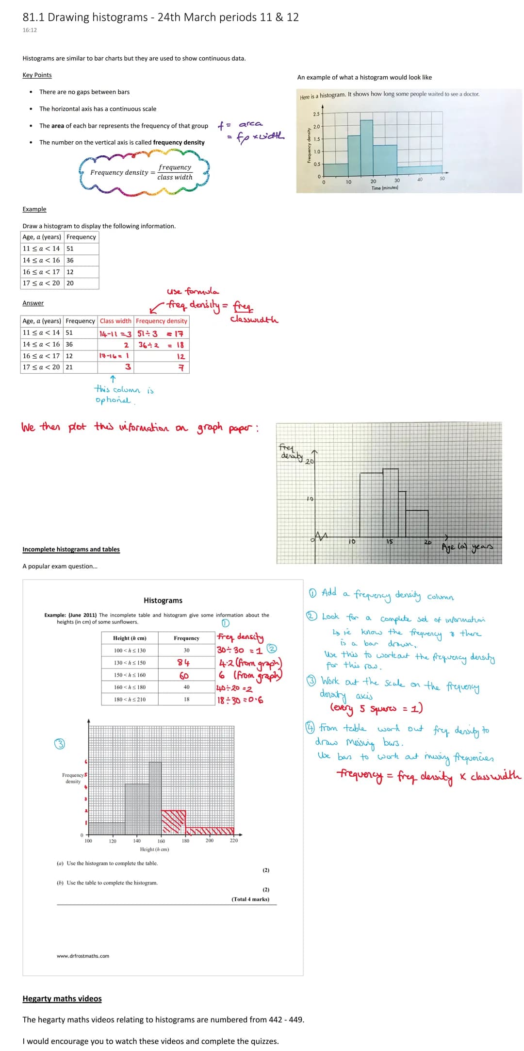 # 81.1 Drawing histograms - 24th March periods 11 & 12
16:12
Histograms are similar to bar charts but they are used to show continuous data.