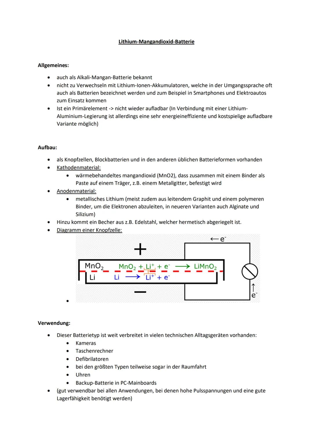 # Lithium-Mangandioxid-Batterie

Allgemeines:

- auch als Alkali-Mangan-Batterie bekannt
- nicht zu Verwechseln mit Lithium-Ionen-Akkumulato