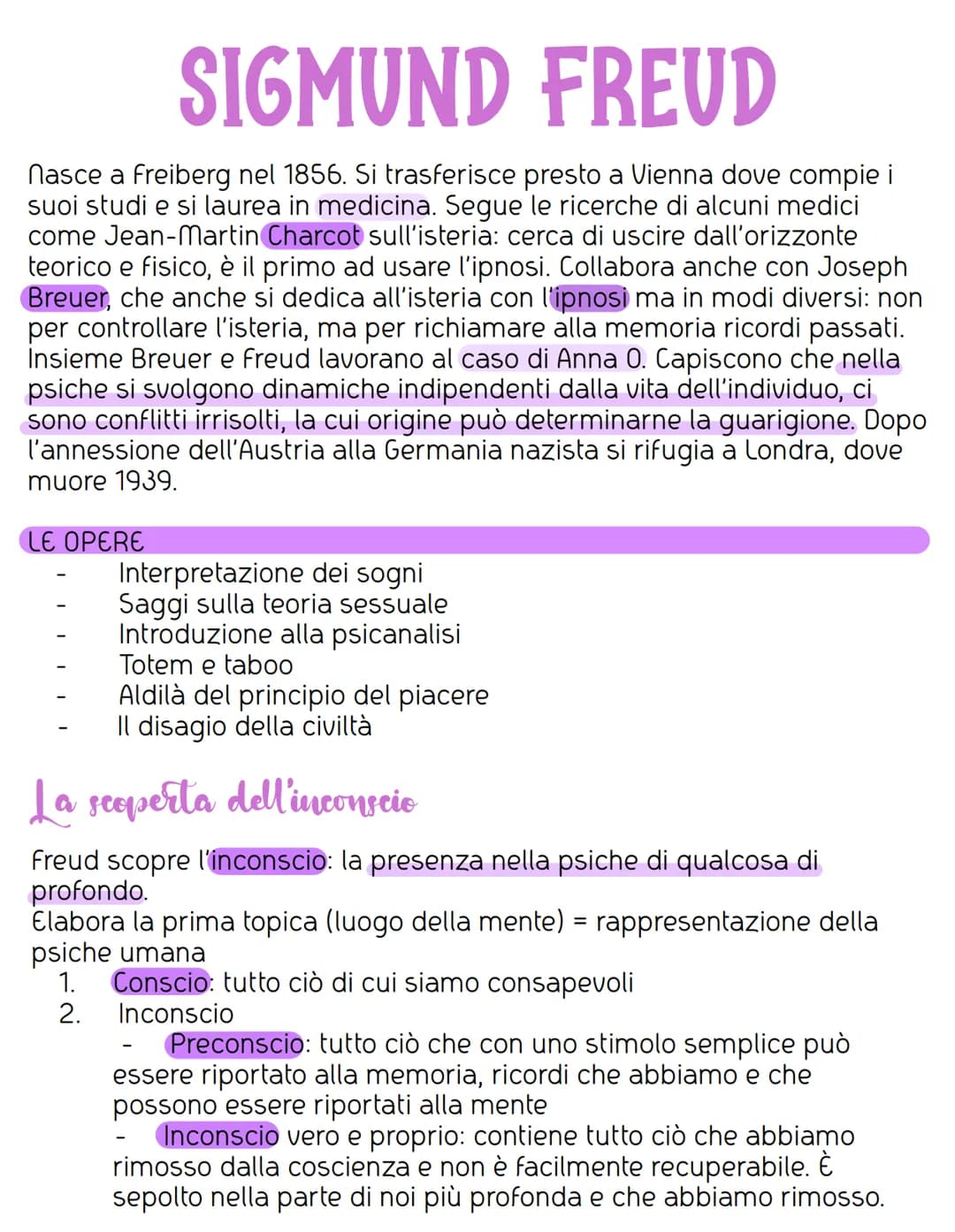 # SIGMUND FREUD

Nasce a Freiberg nel 1856. Si trasferisce presto a Vienna dove compie i
suoi studi e si laurea in medicina. Segue le ricerc